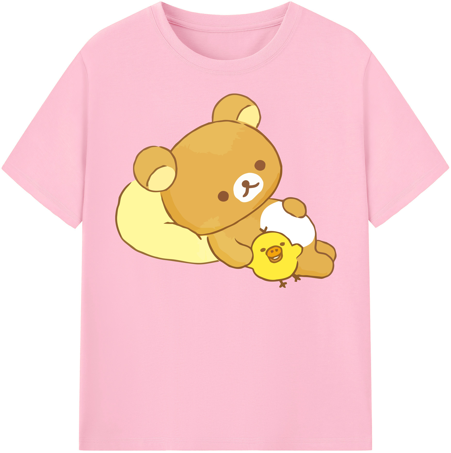 （画像用） リラックマ リラックマ キイロイトリ Rilakkuma Korilakkuma Kiiroitori 綿100％半袖Tシャツ（フロントプリント）