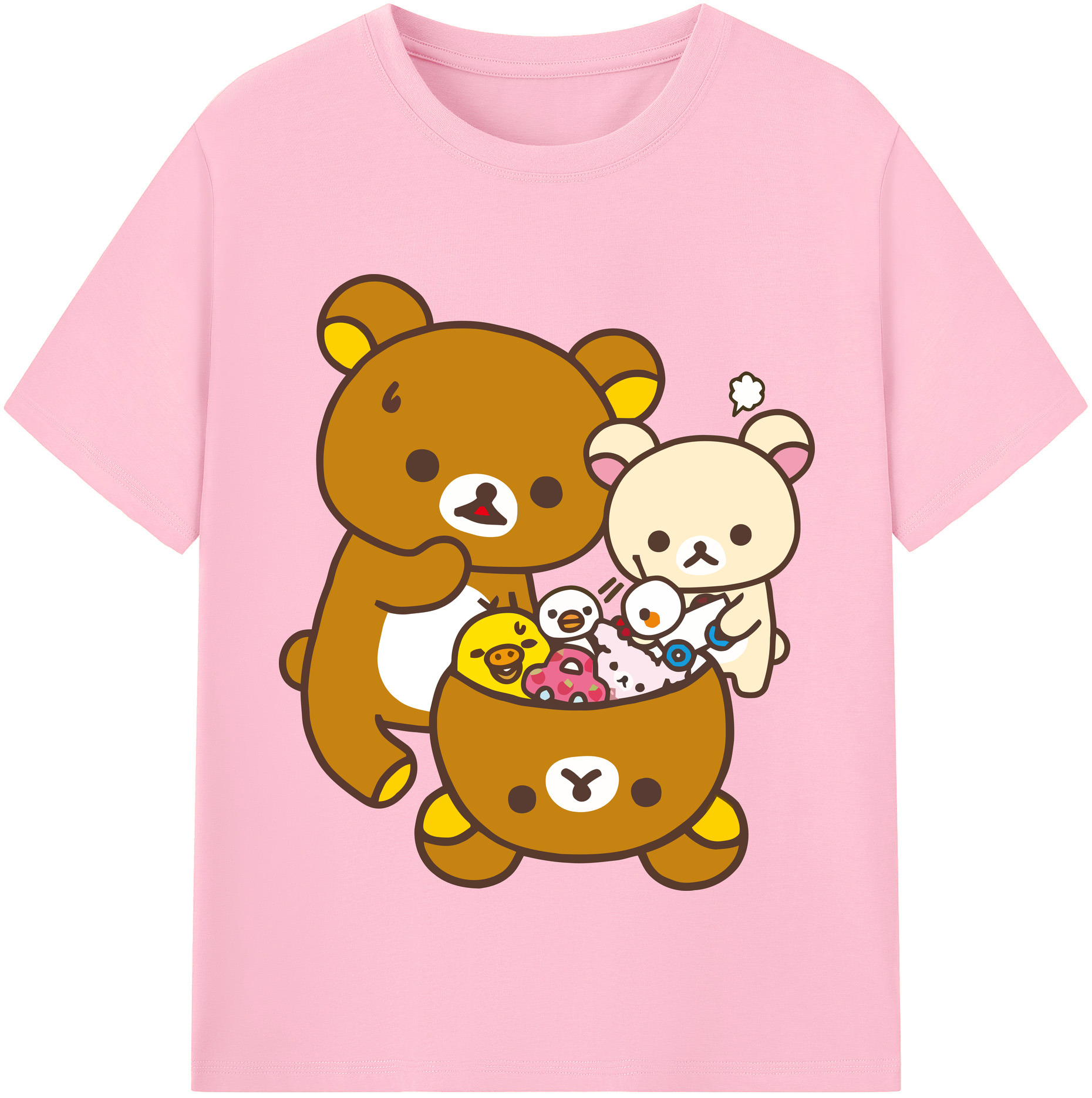 （画像用） リラックマ リラックマ キイロイトリ Rilakkuma Korilakkuma Kiiroitori 綿100％半袖Tシャツ（フロントプリント）