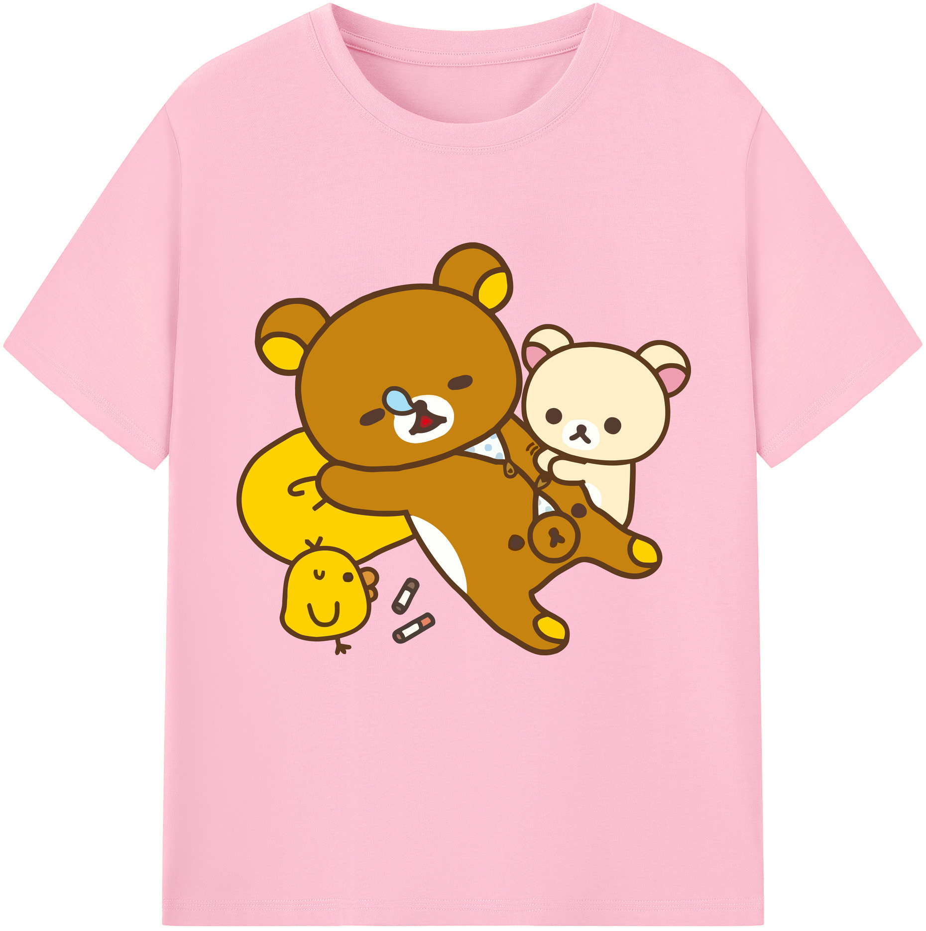 （画像用） リラックマ リラックマ キイロイトリ Rilakkuma Korilakkuma Kiiroitori 綿100％半袖Tシャツ（フロントプリント）