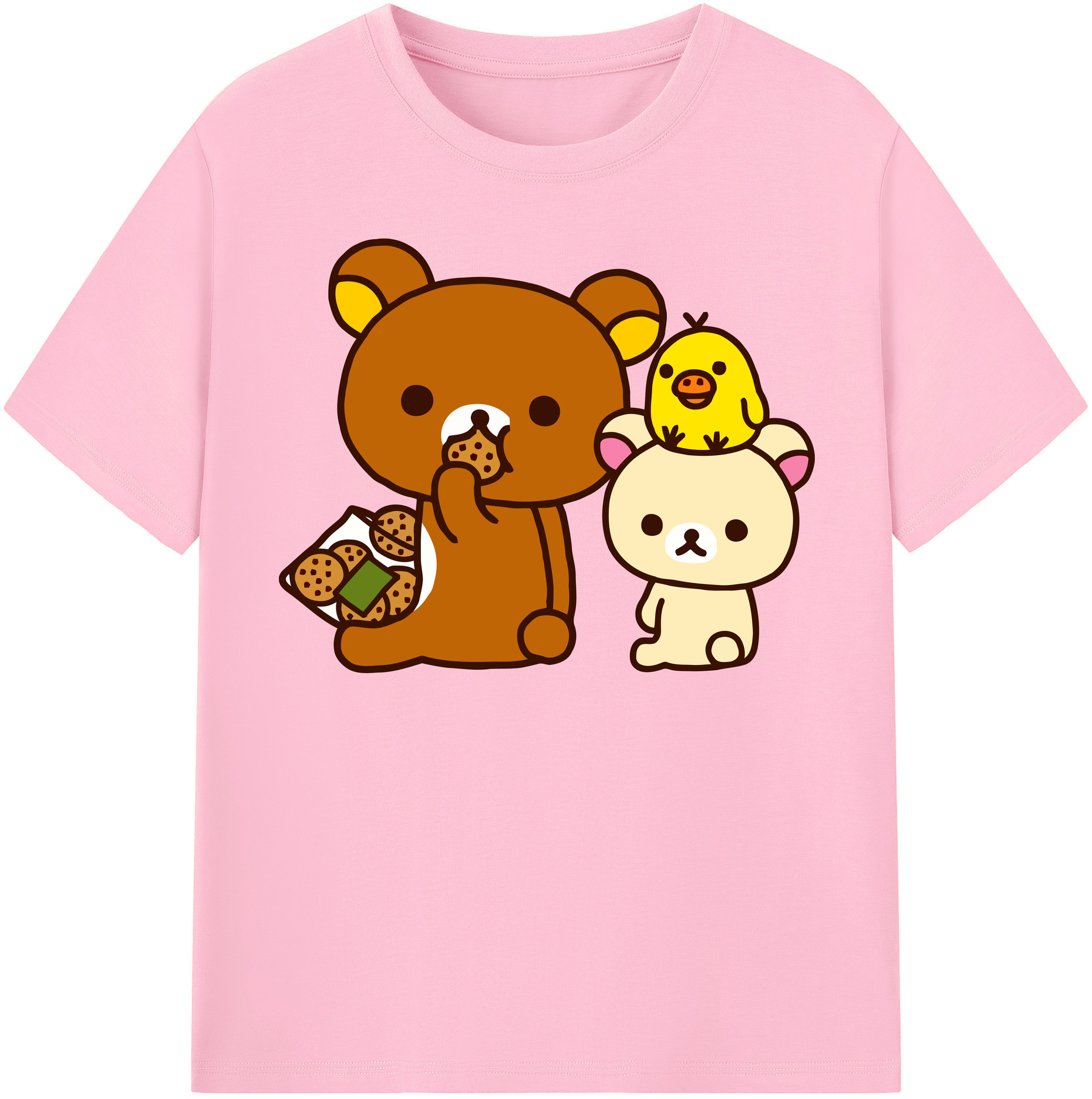 （画像用） リラックマ リラックマ キイロイトリ Rilakkuma Korilakkuma Kiiroitori 綿100％半袖Tシャツ（フロントプリント）