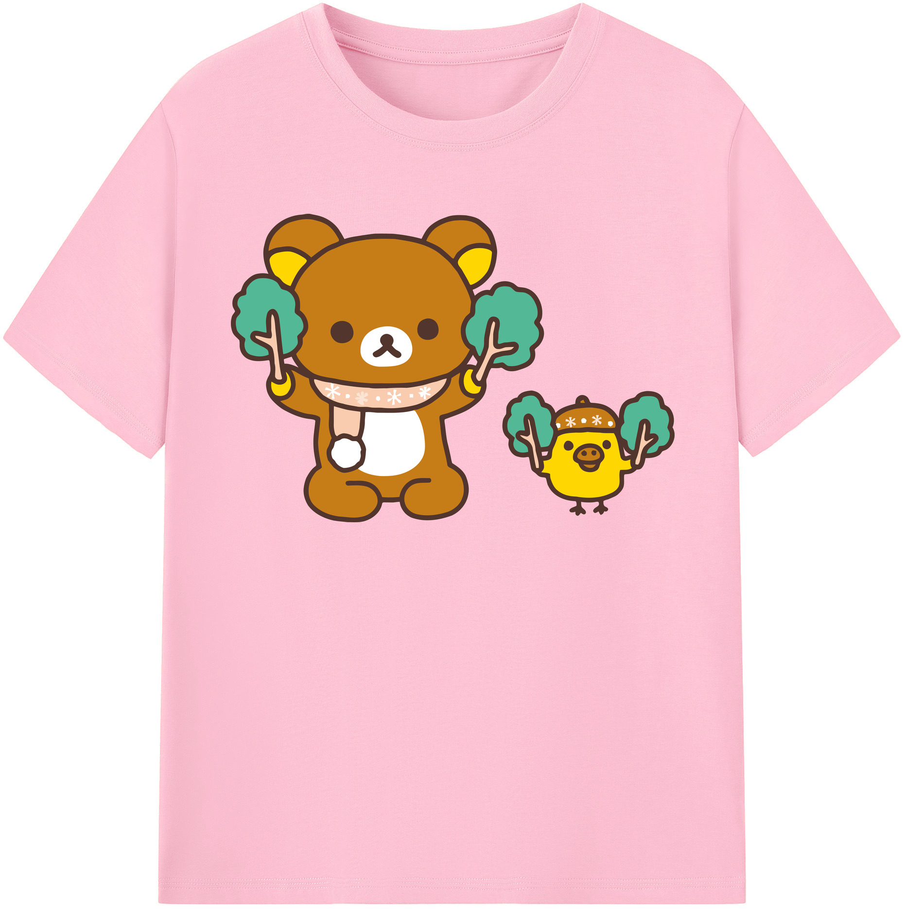 （画像用） リラックマ リラックマ キイロイトリ Rilakkuma Korilakkuma Kiiroitori 綿100％半袖Tシャツ（フロントプリント）