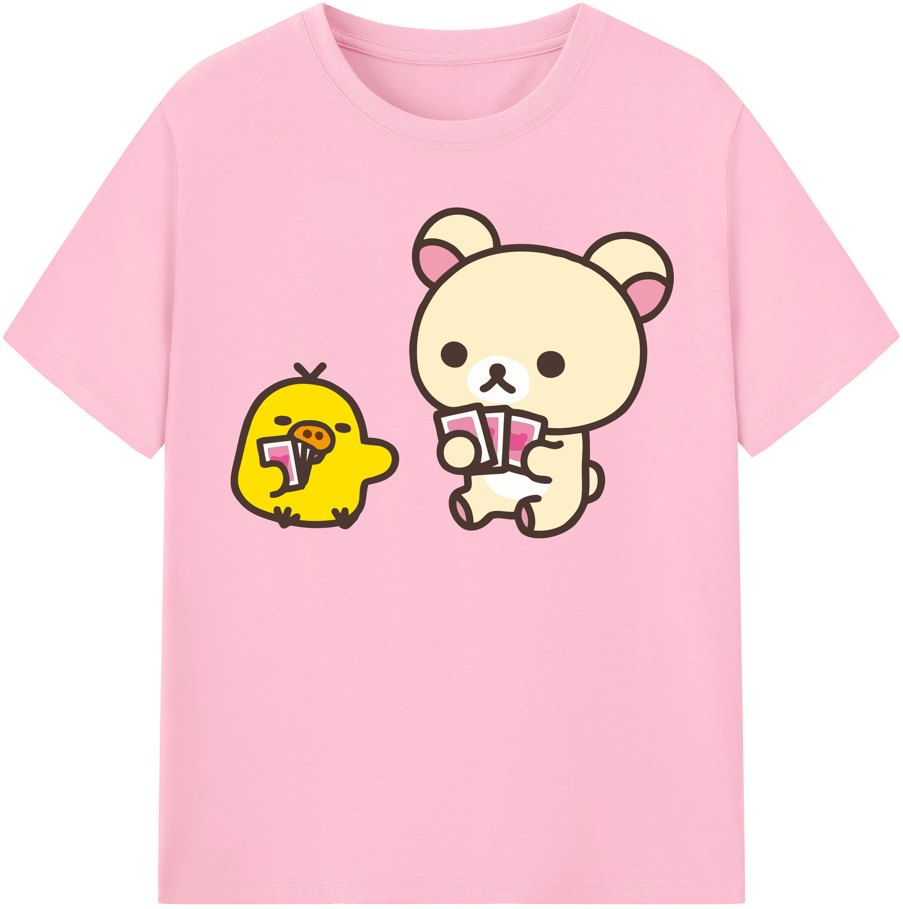（画像用） リラックマ リラックマ キイロイトリ Rilakkuma Korilakkuma Kiiroitori 綿100％半袖Tシャツ（フロントプリント）