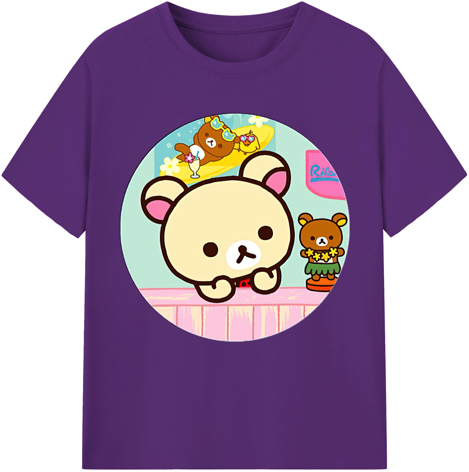（画像用） リラックマ リラックマ キイロイトリ Rilakkuma Korilakkuma Kiiroitori 綿100％半袖Tシャツ（フロントプリント）