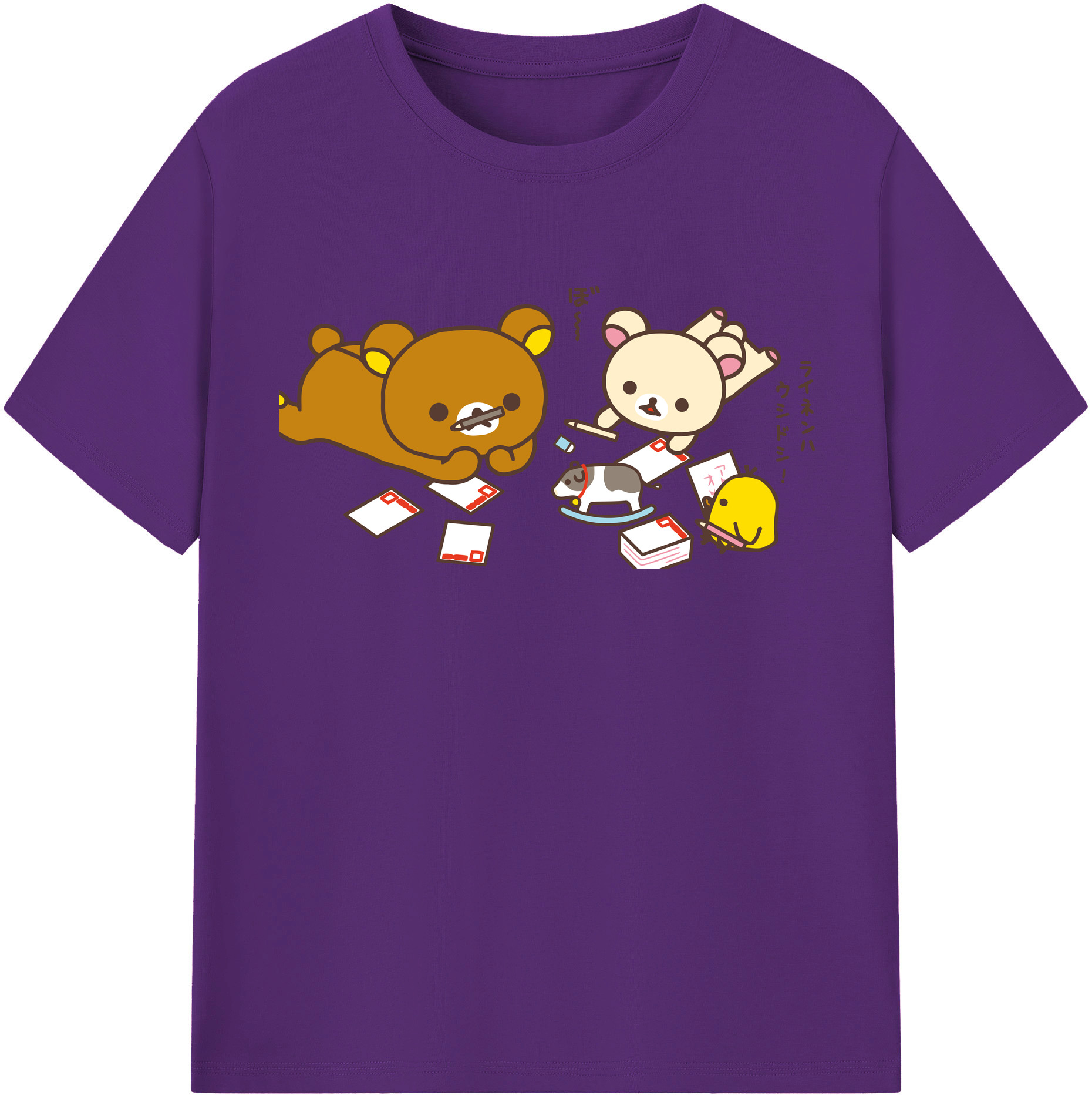 （画像用） リラックマ リラックマ キイロイトリ Rilakkuma Korilakkuma Kiiroitori 綿100％半袖Tシャツ（フロントプリント）