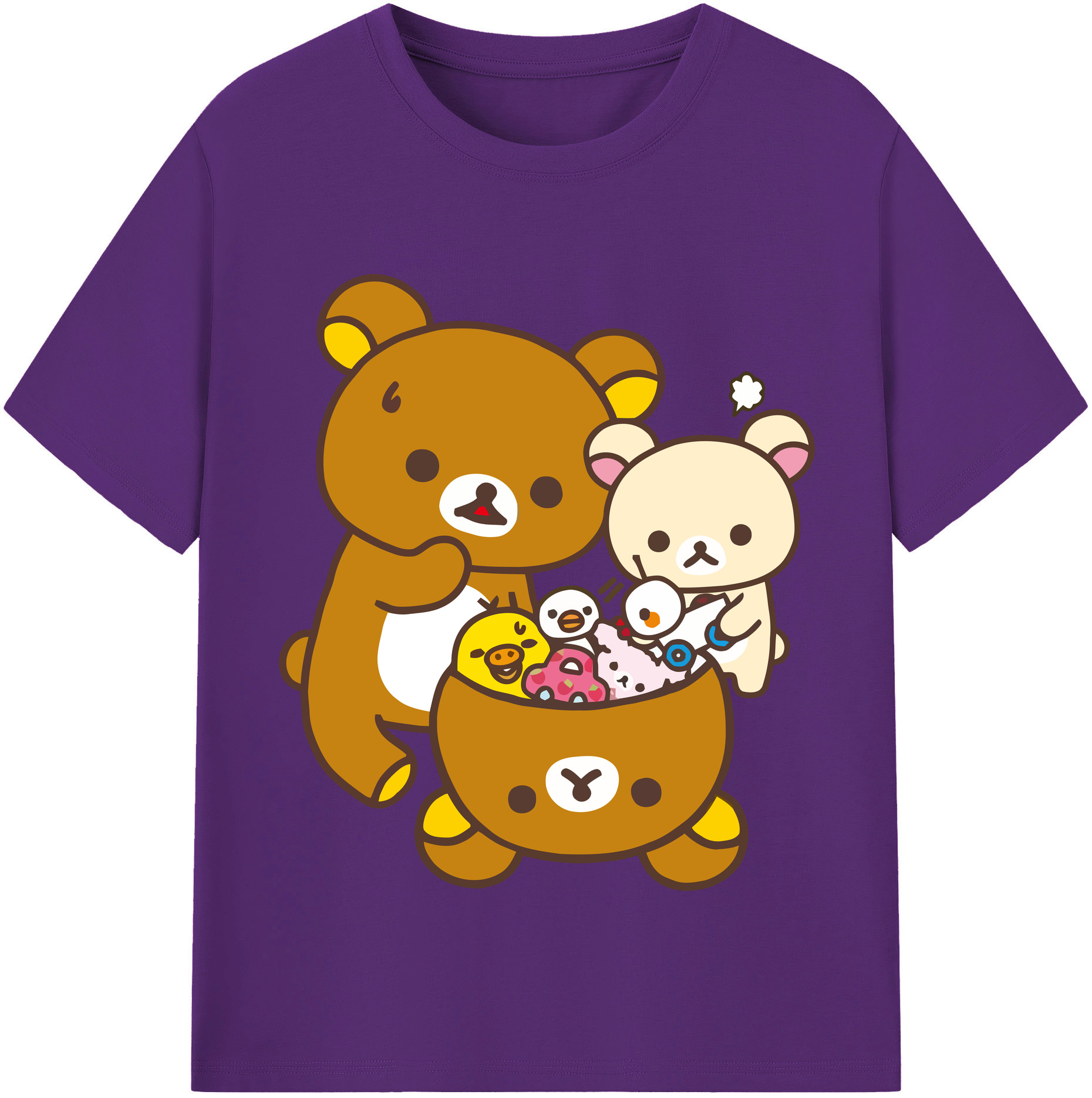 （画像用） リラックマ リラックマ キイロイトリ Rilakkuma Korilakkuma Kiiroitori 綿100％半袖Tシャツ（フロントプリント）