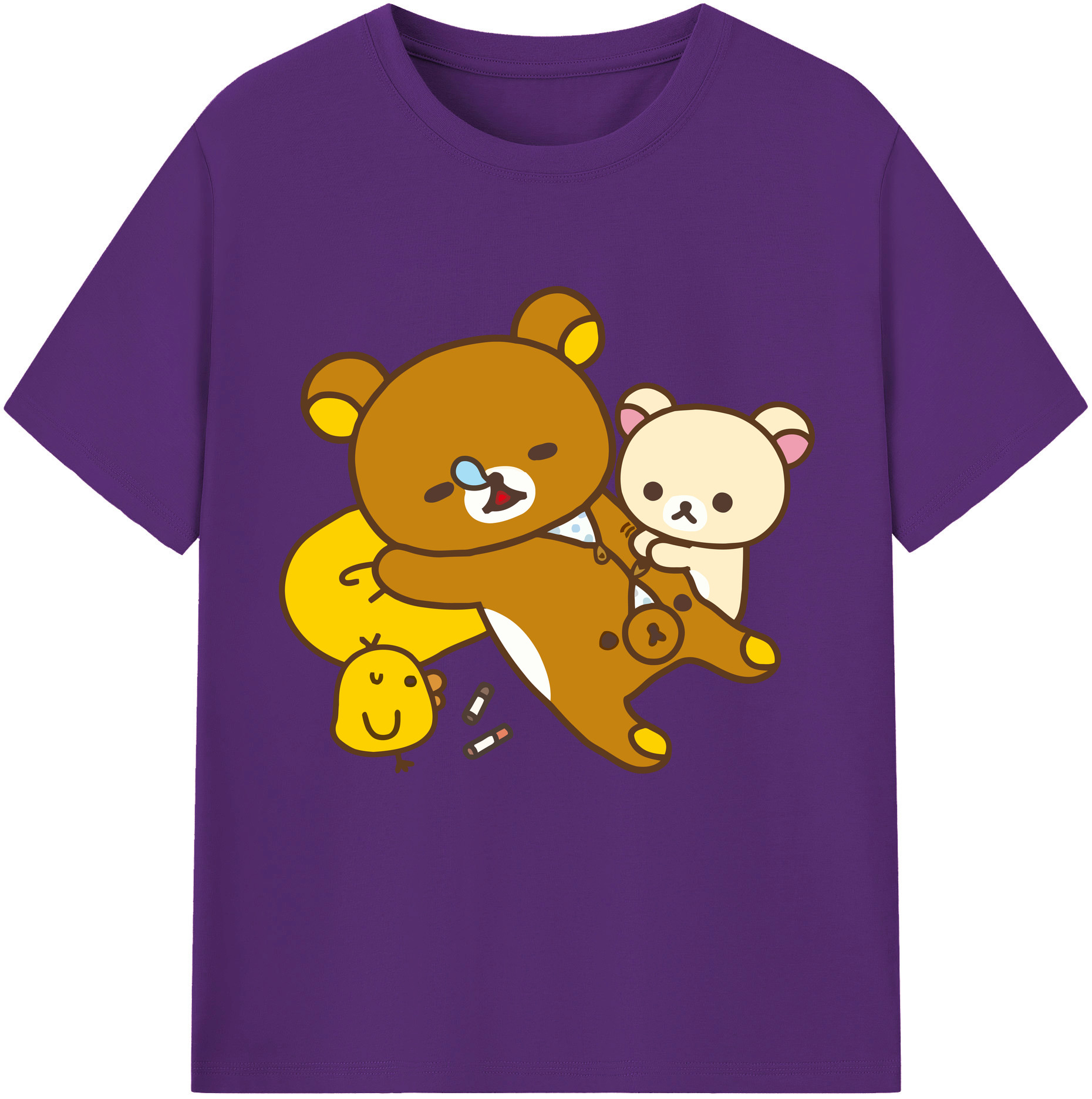（画像用） リラックマ リラックマ キイロイトリ Rilakkuma Korilakkuma Kiiroitori 綿100％半袖Tシャツ（フロントプリント）