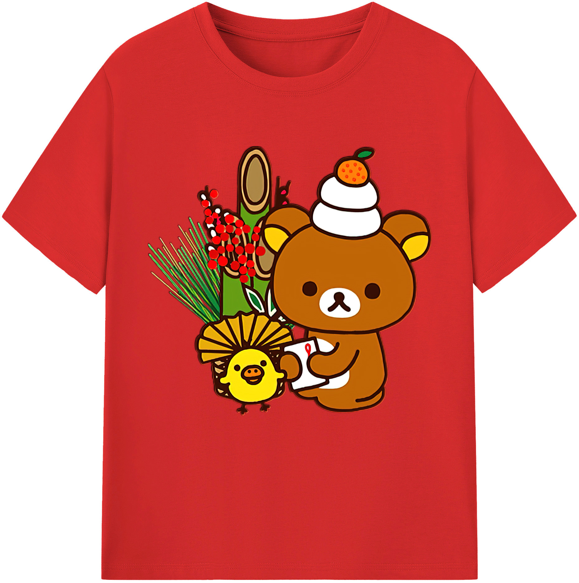 （画像用） リラックマ リラックマ キイロイトリ Rilakkuma Korilakkuma Kiiroitori 綿100％半袖Tシャツ（フロントプリント）