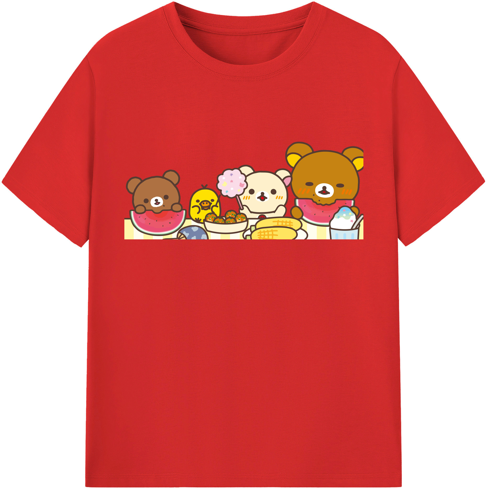 （画像用） リラックマ リラックマ キイロイトリ Rilakkuma Korilakkuma Kiiroitori 綿100％半袖Tシャツ（フロントプリント）