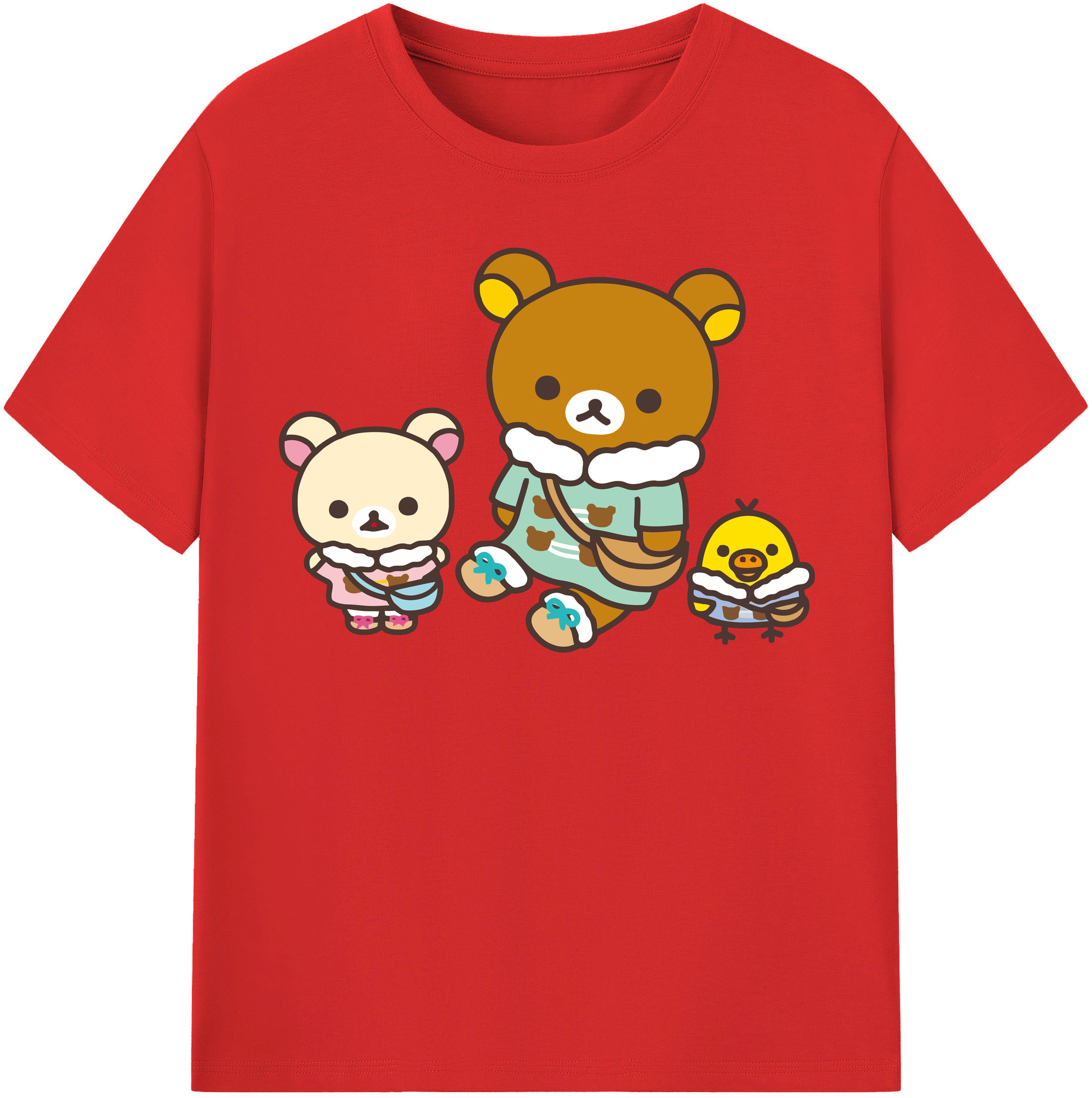 （画像用） リラックマ リラックマ キイロイトリ Rilakkuma Korilakkuma Kiiroitori 綿100％半袖Tシャツ（フロントプリント）