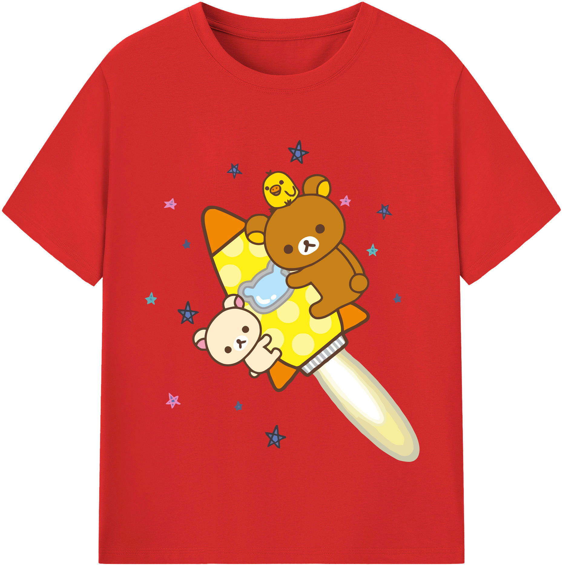 （画像用） リラックマ リラックマ キイロイトリ Rilakkuma Korilakkuma Kiiroitori 綿100％半袖Tシャツ（フロントプリント）
