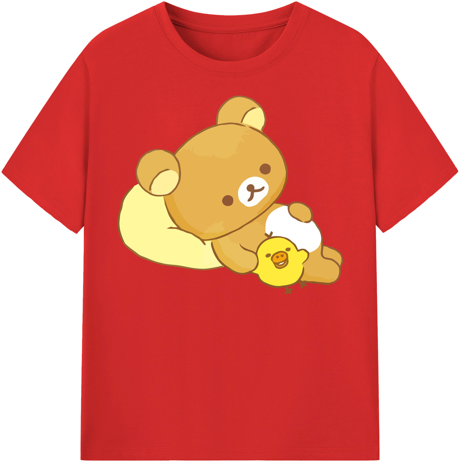 （画像用） リラックマ リラックマ キイロイトリ Rilakkuma Korilakkuma Kiiroitori 綿100％半袖Tシャツ（フロントプリント）