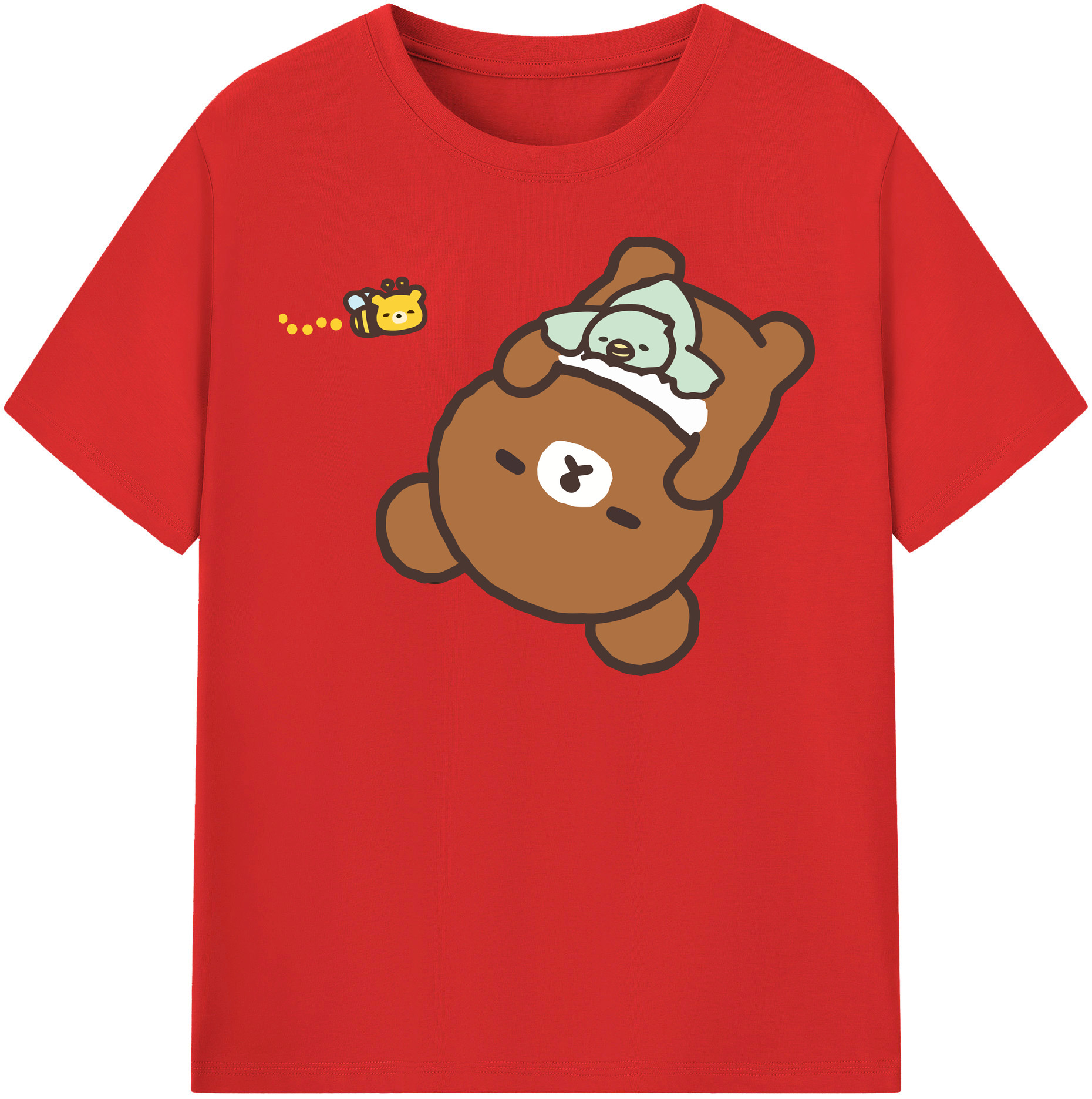 （画像用） リラックマ リラックマ キイロイトリ Rilakkuma Korilakkuma Kiiroitori 綿100％半袖Tシャツ（フロントプリント）