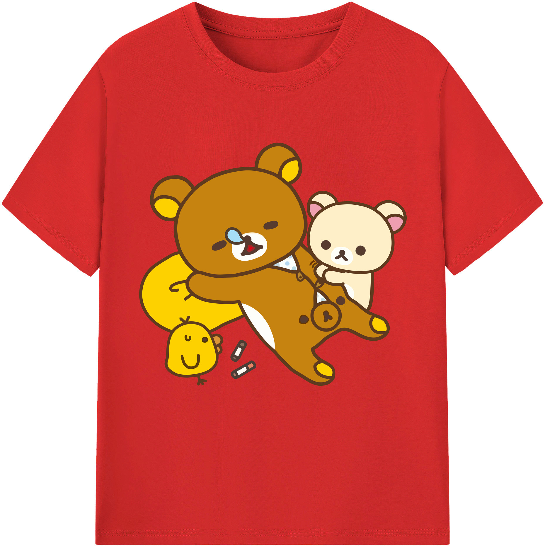 （画像用） リラックマ リラックマ キイロイトリ Rilakkuma Korilakkuma Kiiroitori 綿100％半袖Tシャツ（フロントプリント）