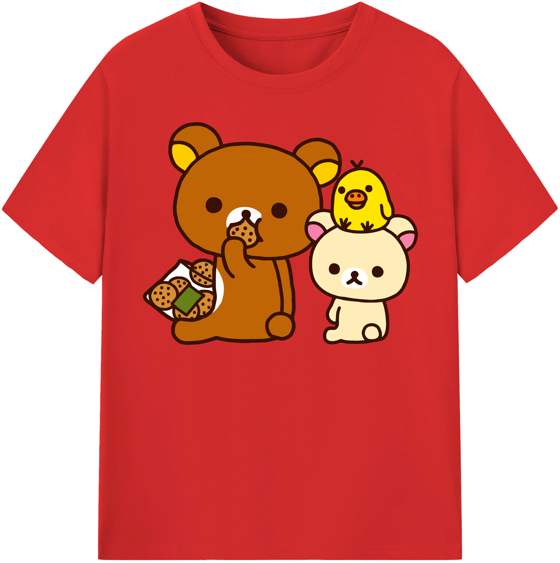 （画像用） リラックマ リラックマ キイロイトリ Rilakkuma Korilakkuma Kiiroitori 綿100％半袖Tシャツ（フロントプリント）