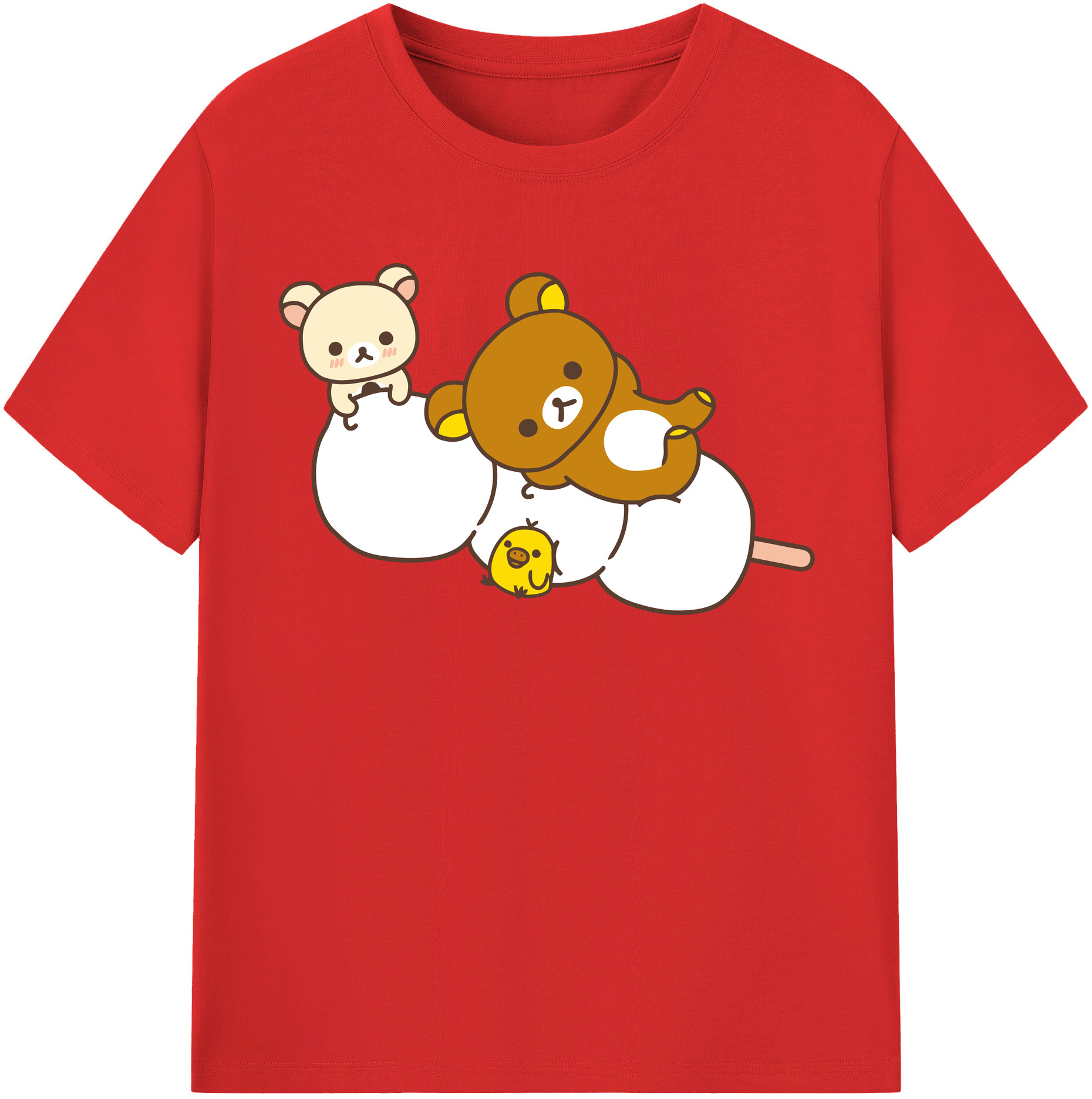 （画像用） リラックマ リラックマ キイロイトリ Rilakkuma Korilakkuma Kiiroitori 綿100％半袖Tシャツ（フロントプリント）