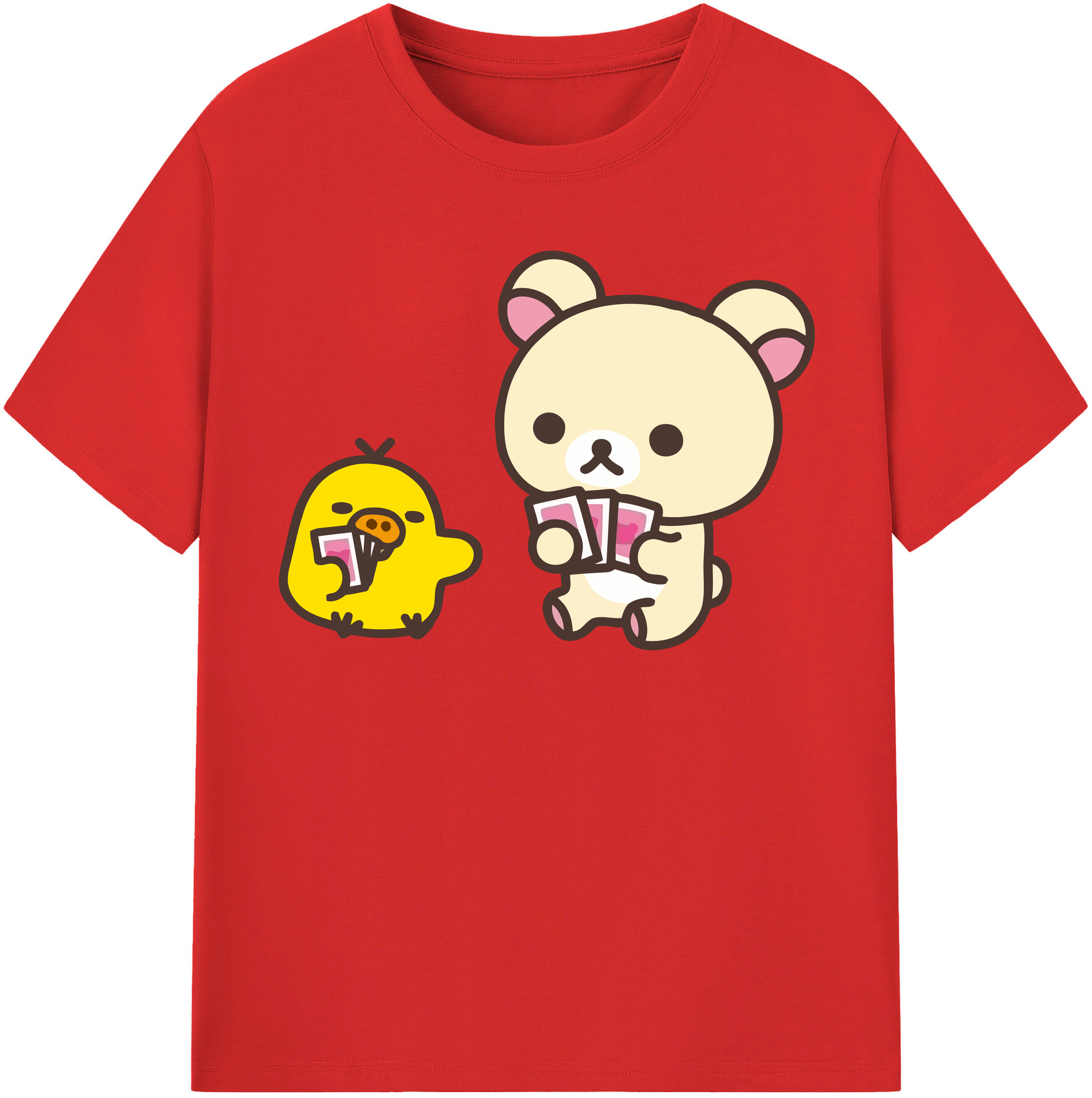（画像用） リラックマ リラックマ キイロイトリ Rilakkuma Korilakkuma Kiiroitori 綿100％半袖Tシャツ（フロントプリント）