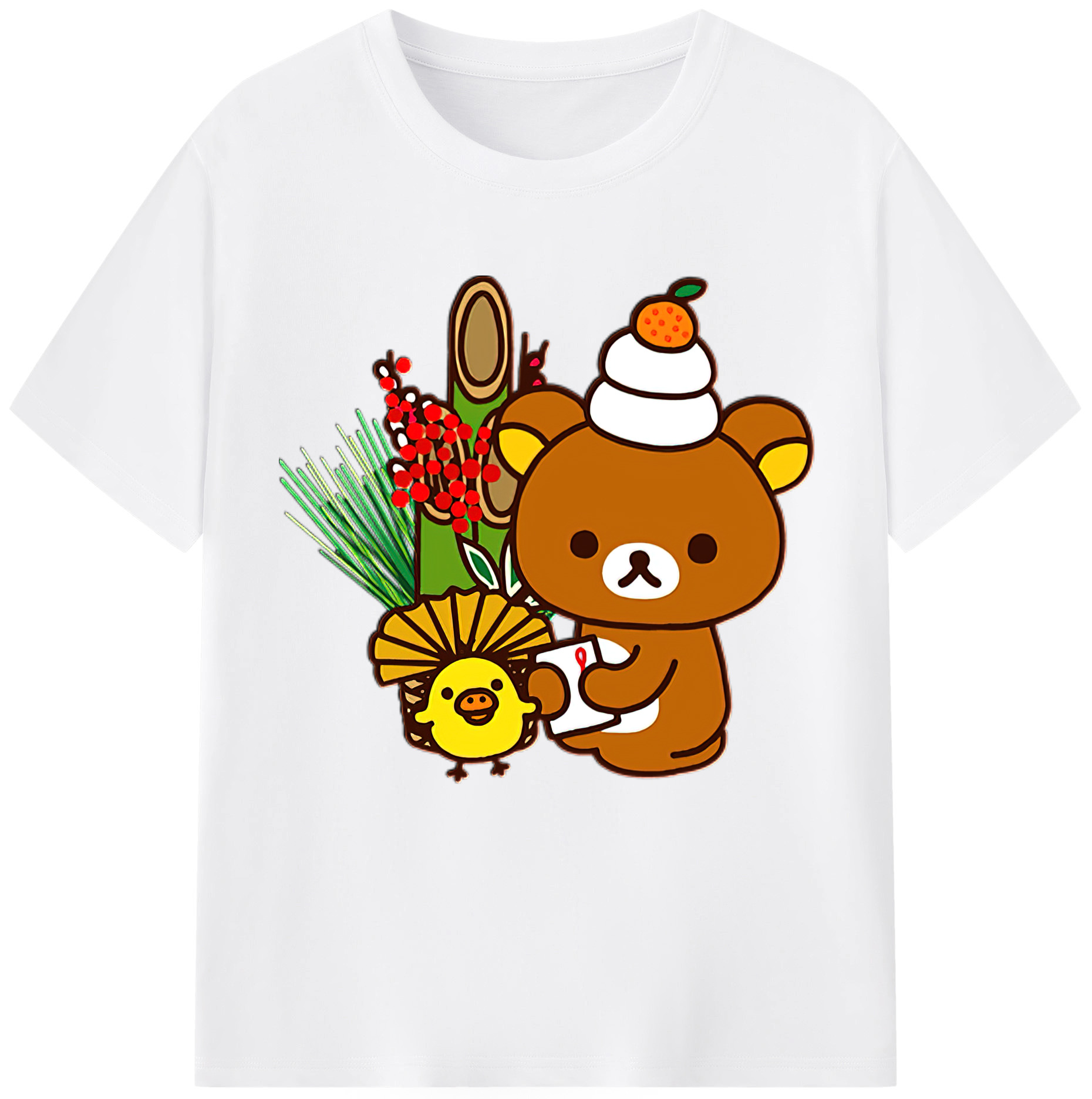 （画像用） リラックマ リラックマ キイロイトリ Rilakkuma Korilakkuma Kiiroitori 綿100％半袖Tシャツ（フロントプリント）