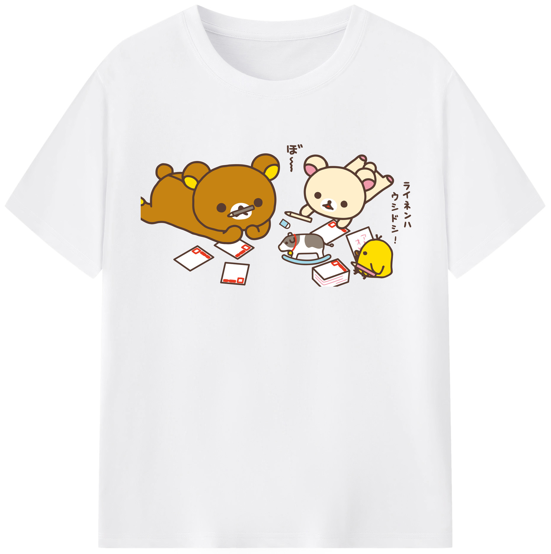 （画像用） リラックマ リラックマ キイロイトリ Rilakkuma Korilakkuma Kiiroitori 綿100％半袖Tシャツ（フロントプリント）