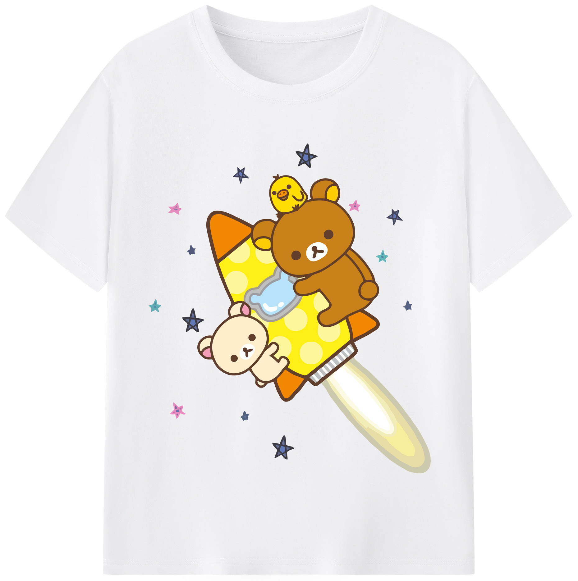 （画像用） リラックマ リラックマ キイロイトリ Rilakkuma Korilakkuma Kiiroitori 綿100％半袖Tシャツ（フロントプリント）