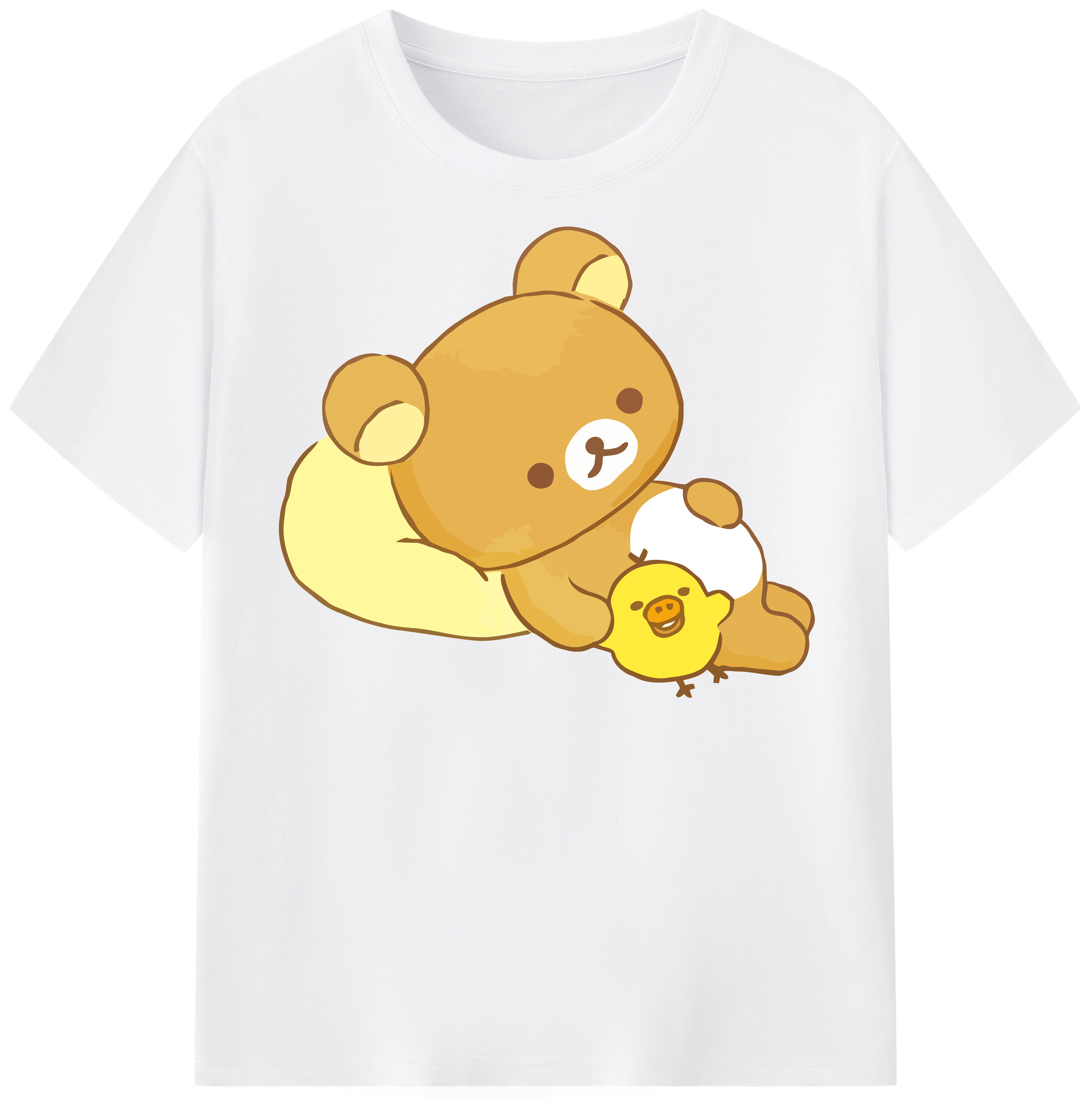 （画像用） リラックマ リラックマ キイロイトリ Rilakkuma Korilakkuma Kiiroitori 綿100％半袖Tシャツ（フロントプリント）