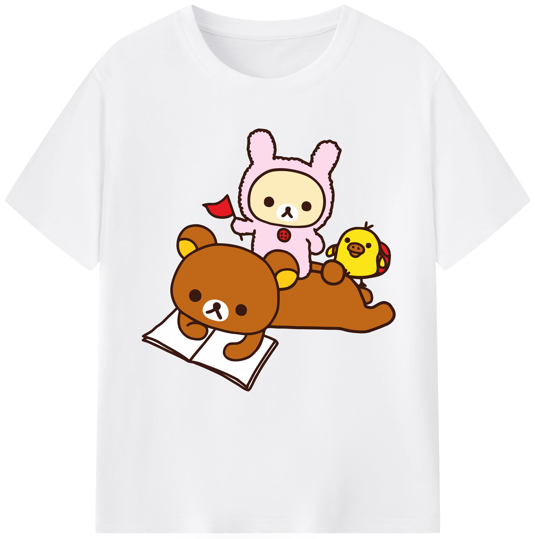（画像用） リラックマ リラックマ キイロイトリ Rilakkuma Korilakkuma Kiiroitori 綿100％半袖Tシャツ（フロントプリント）