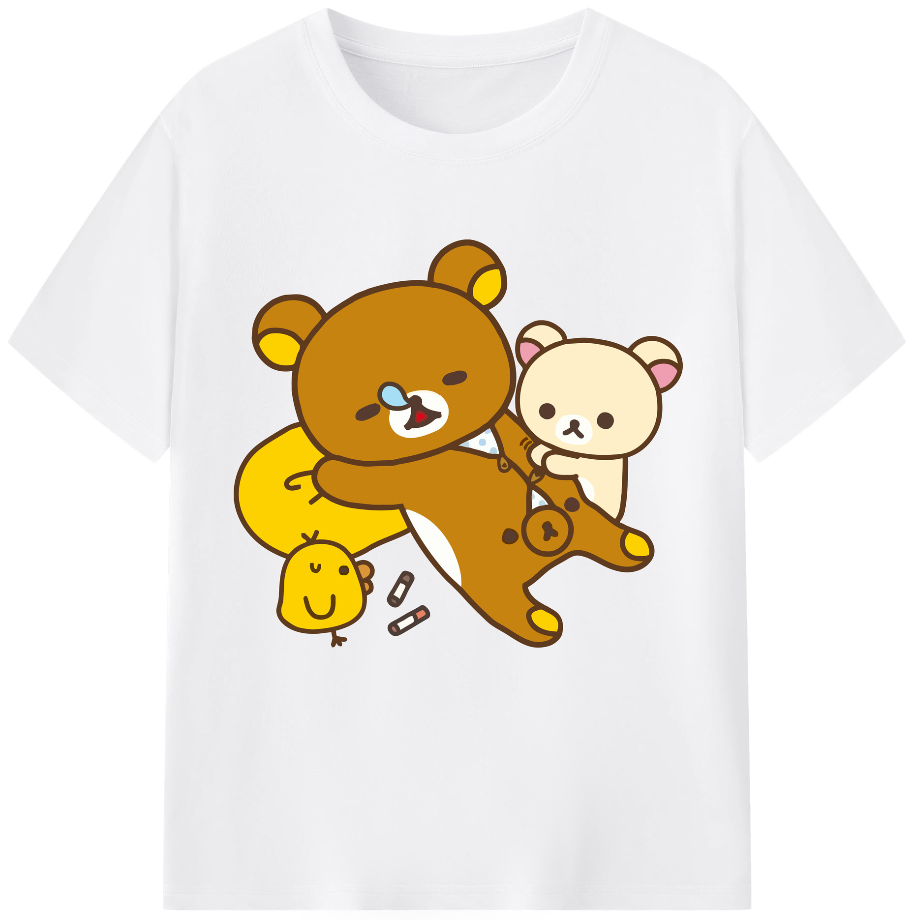 （画像用） リラックマ リラックマ キイロイトリ Rilakkuma Korilakkuma Kiiroitori 綿100％半袖Tシャツ（フロントプリント）
