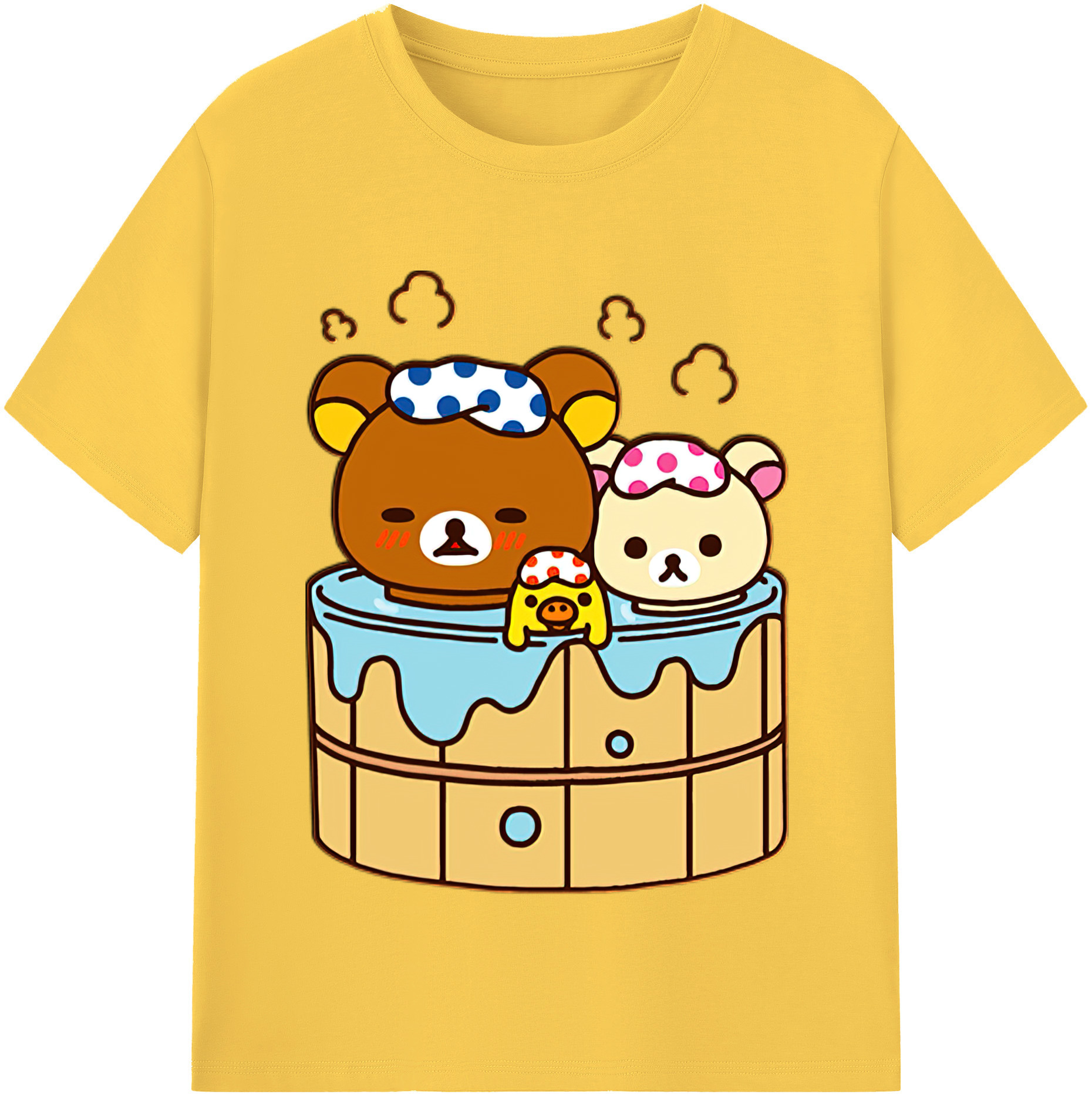 （画像用） リラックマ リラックマ キイロイトリ Rilakkuma Korilakkuma Kiiroitori 綿100％半袖Tシャツ（フロントプリント）