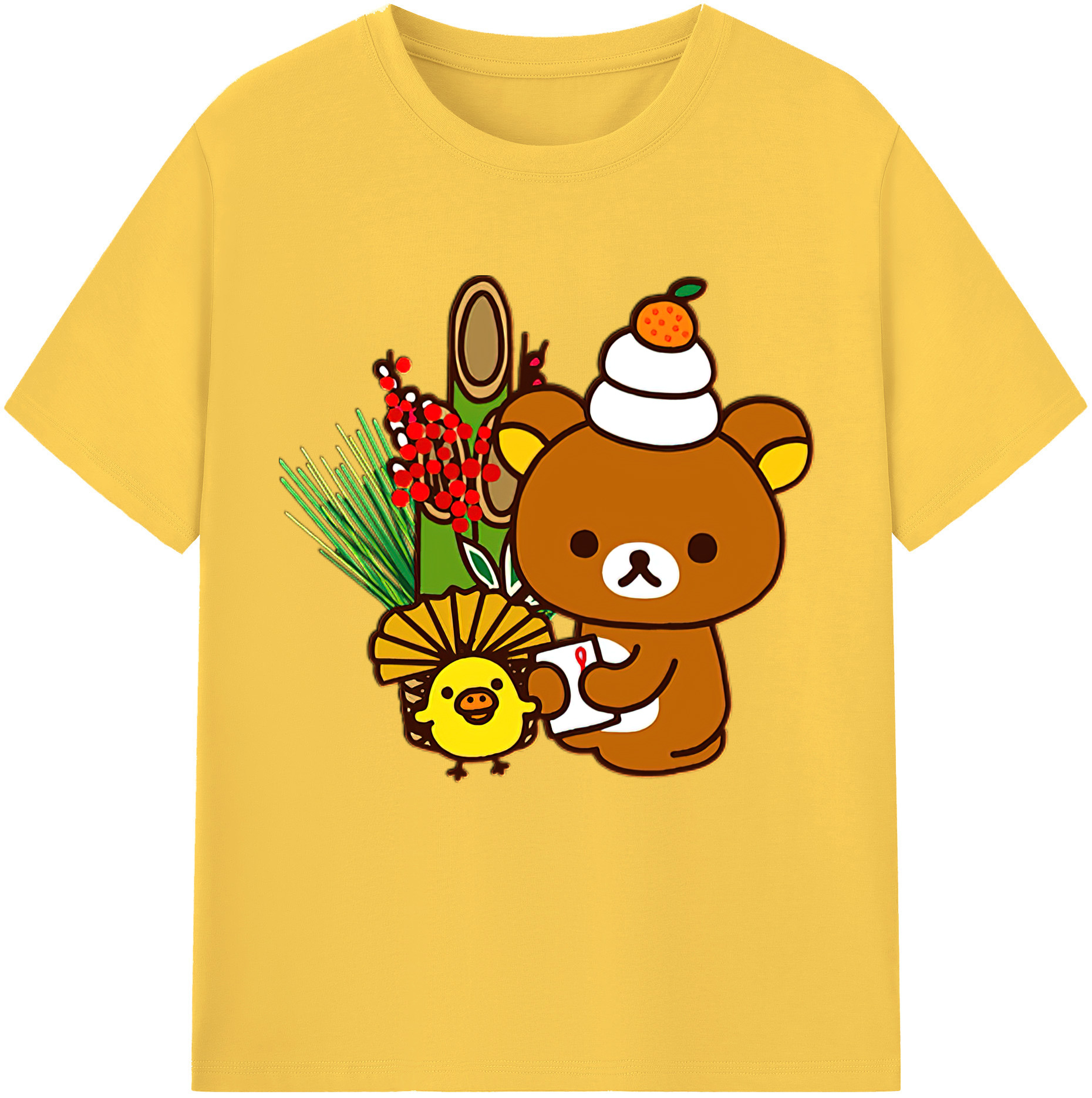 （画像用） リラックマ リラックマ キイロイトリ Rilakkuma Korilakkuma Kiiroitori 綿100％半袖Tシャツ（フロントプリント）