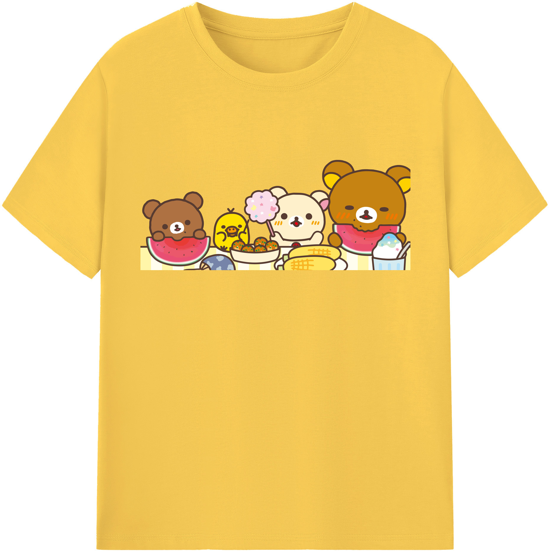 （画像用） リラックマ リラックマ キイロイトリ Rilakkuma Korilakkuma Kiiroitori 綿100％半袖Tシャツ（フロントプリント）