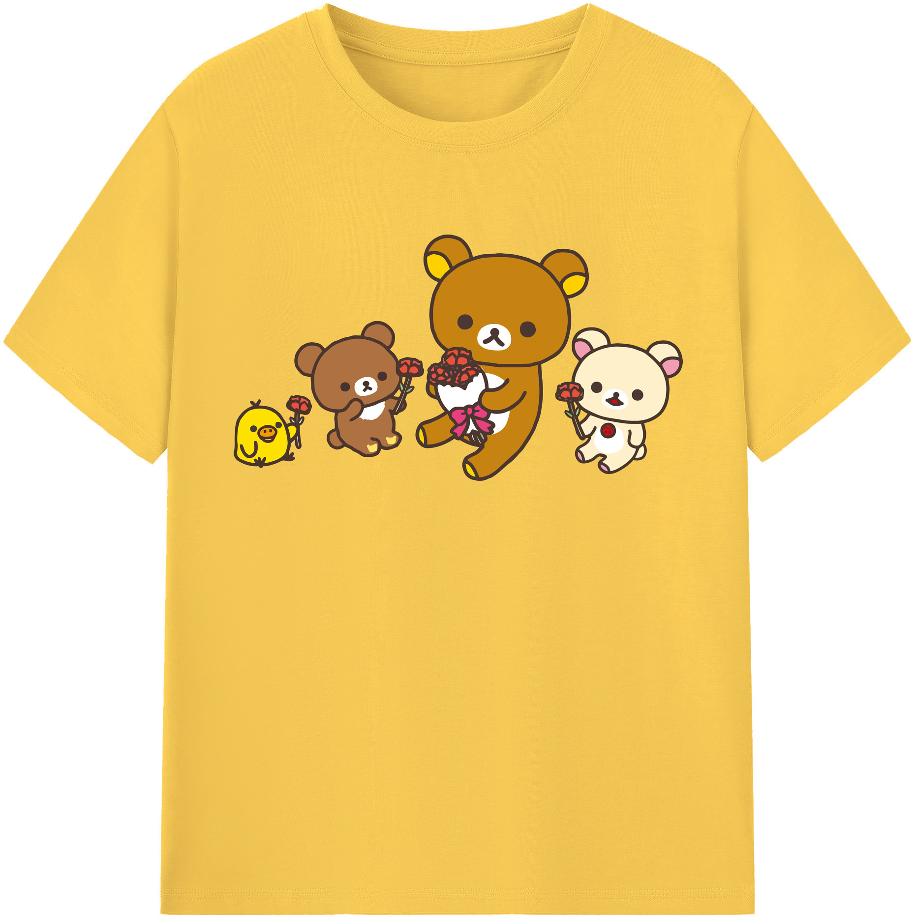 （画像用） リラックマ リラックマ キイロイトリ Rilakkuma Korilakkuma Kiiroitori 綿100％半袖Tシャツ（フロントプリント）