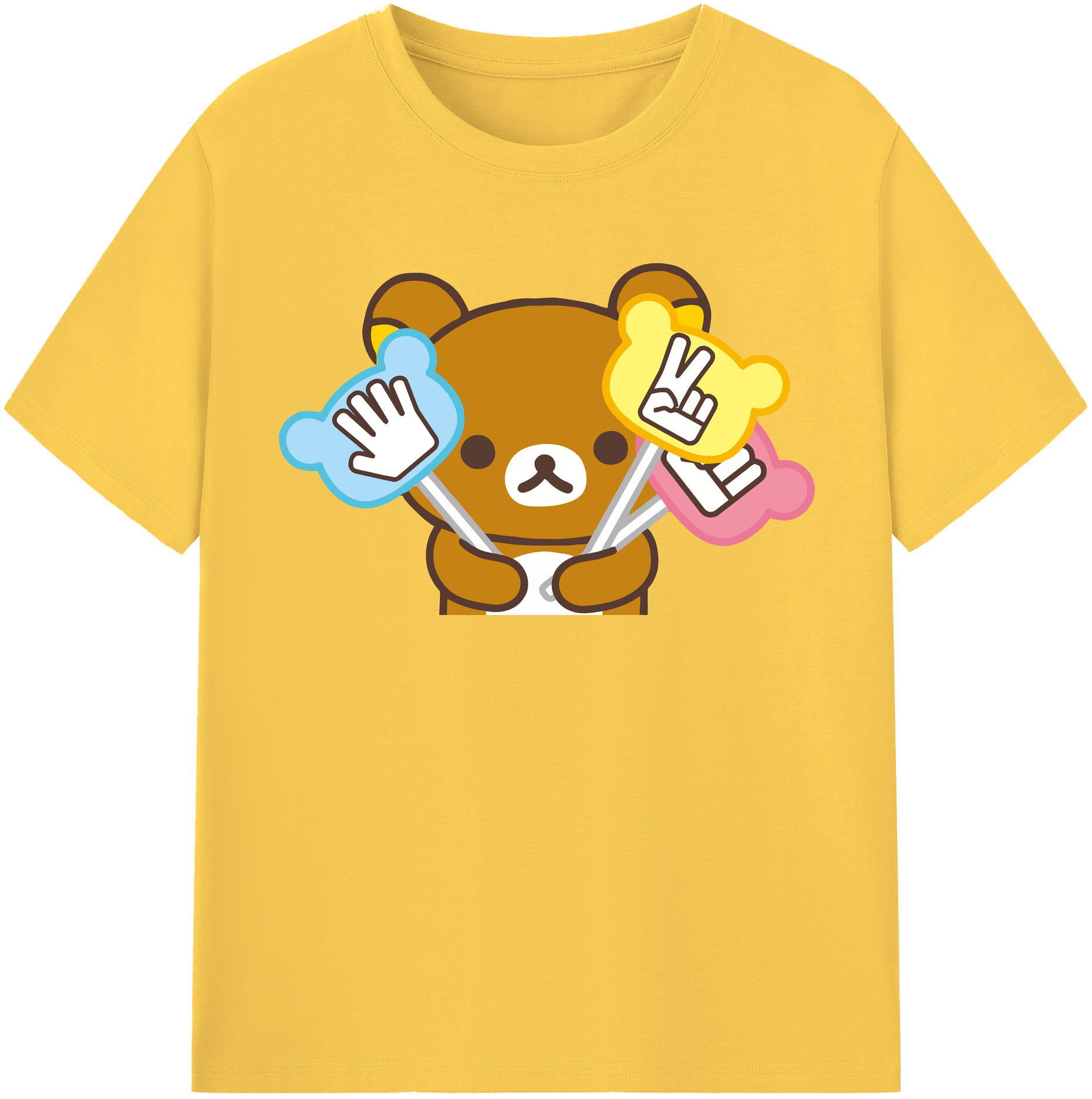 （画像用） リラックマ リラックマ キイロイトリ Rilakkuma Korilakkuma Kiiroitori 綿100％半袖Tシャツ（フロントプリント）