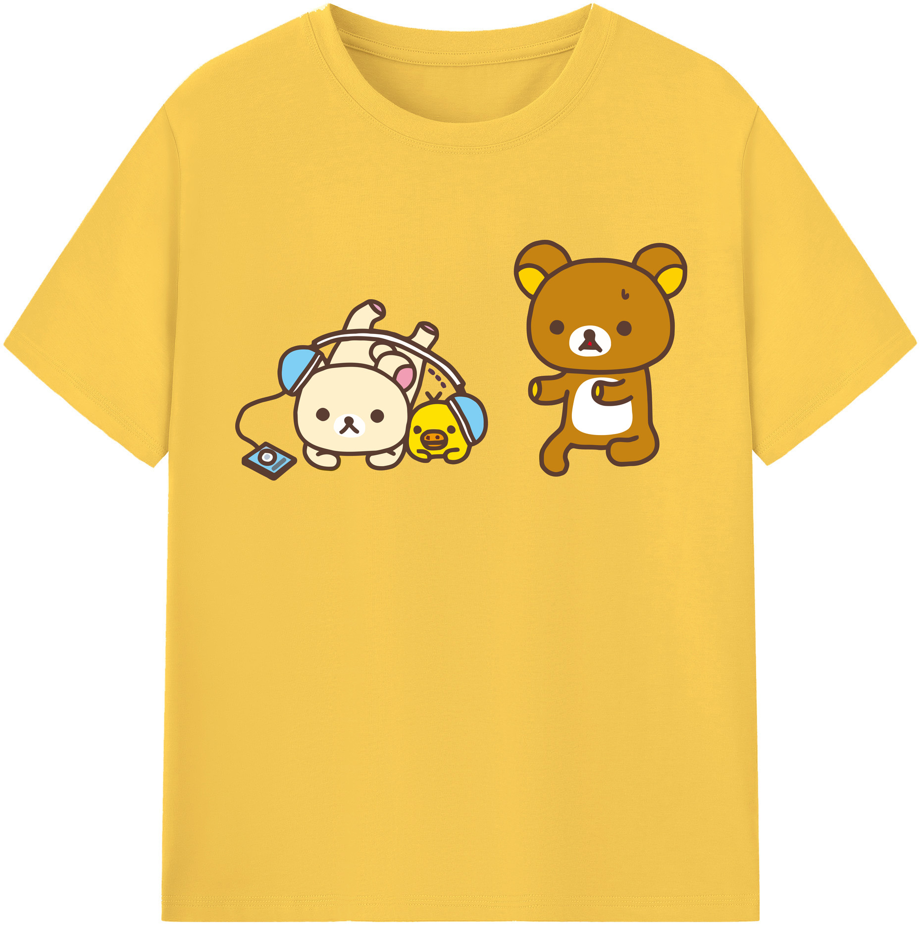 （画像用） リラックマ リラックマ キイロイトリ Rilakkuma Korilakkuma Kiiroitori 綿100％半袖Tシャツ（フロントプリント）