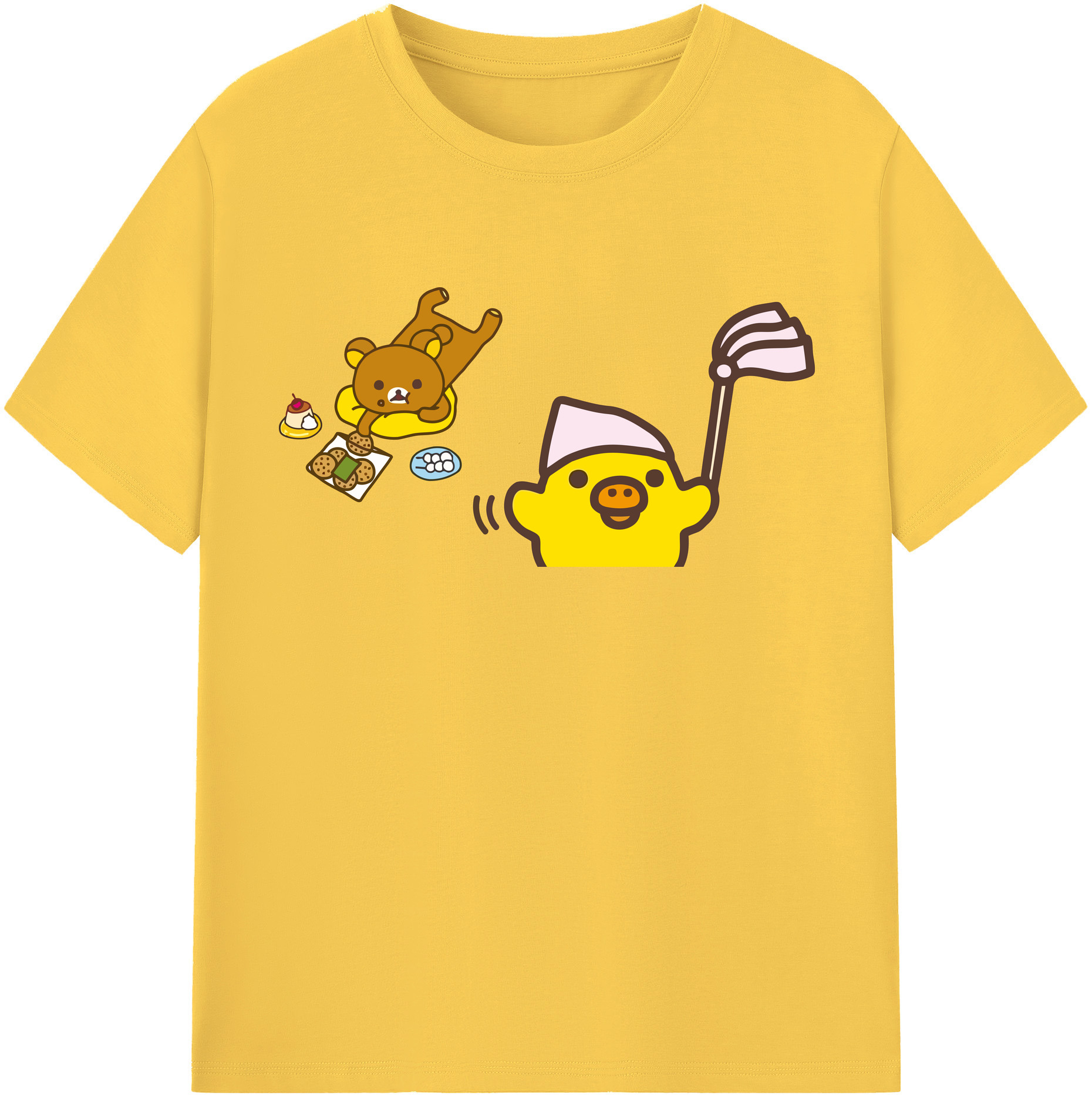（画像用） リラックマ リラックマ キイロイトリ Rilakkuma Korilakkuma Kiiroitori 綿100％半袖Tシャツ（フロントプリント）