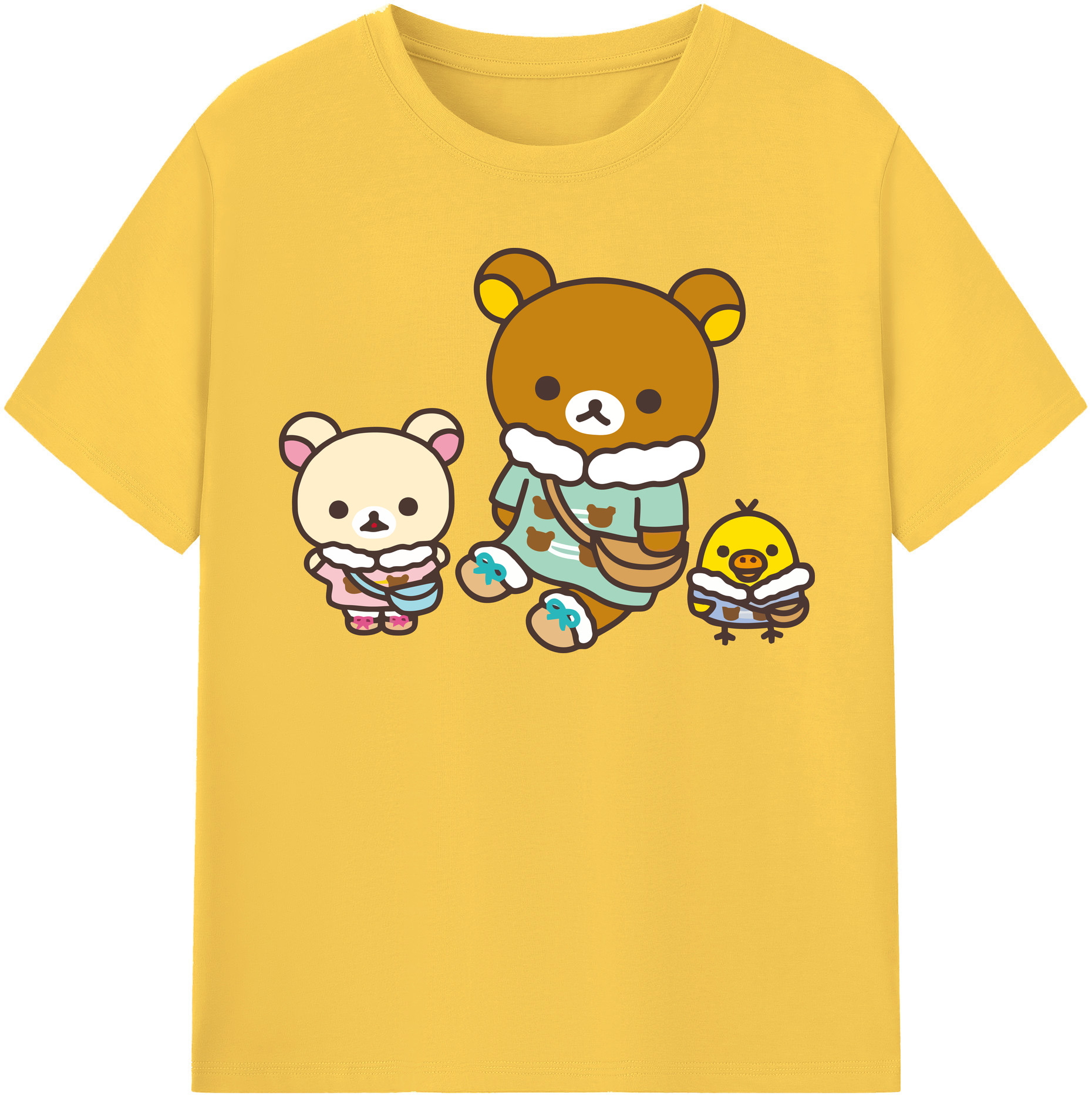 （画像用） リラックマ リラックマ キイロイトリ Rilakkuma Korilakkuma Kiiroitori 綿100％半袖Tシャツ（フロントプリント）