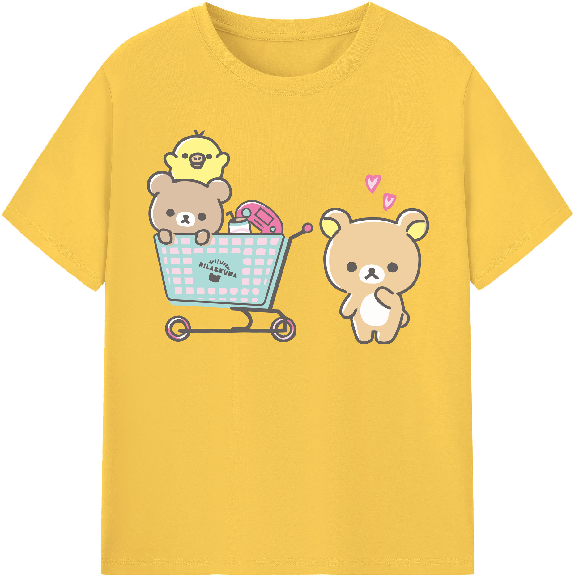 （画像用） リラックマ リラックマ キイロイトリ Rilakkuma Korilakkuma Kiiroitori 綿100％半袖Tシャツ（フロントプリント）