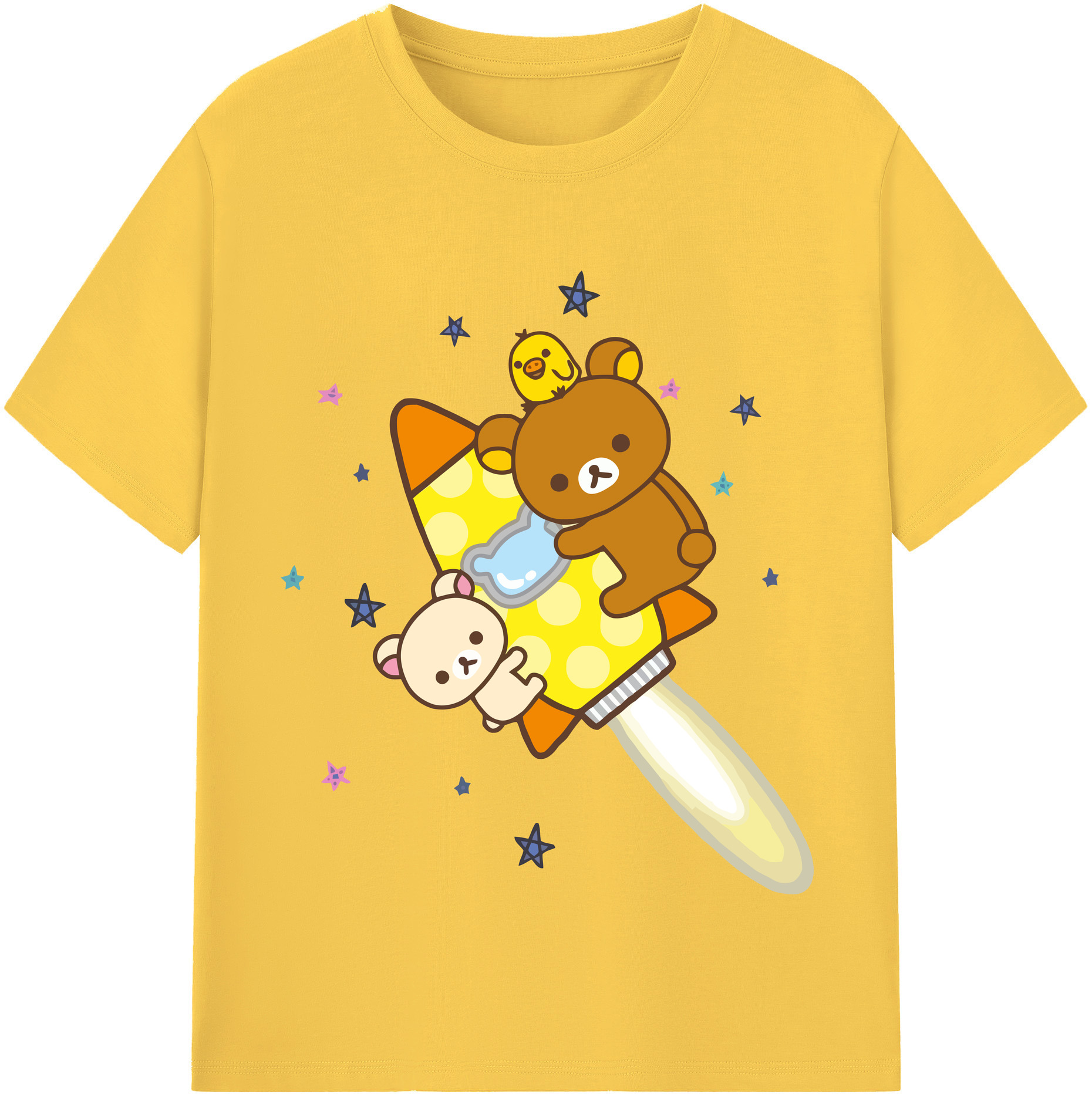 （画像用） リラックマ リラックマ キイロイトリ Rilakkuma Korilakkuma Kiiroitori 綿100％半袖Tシャツ（フロントプリント）