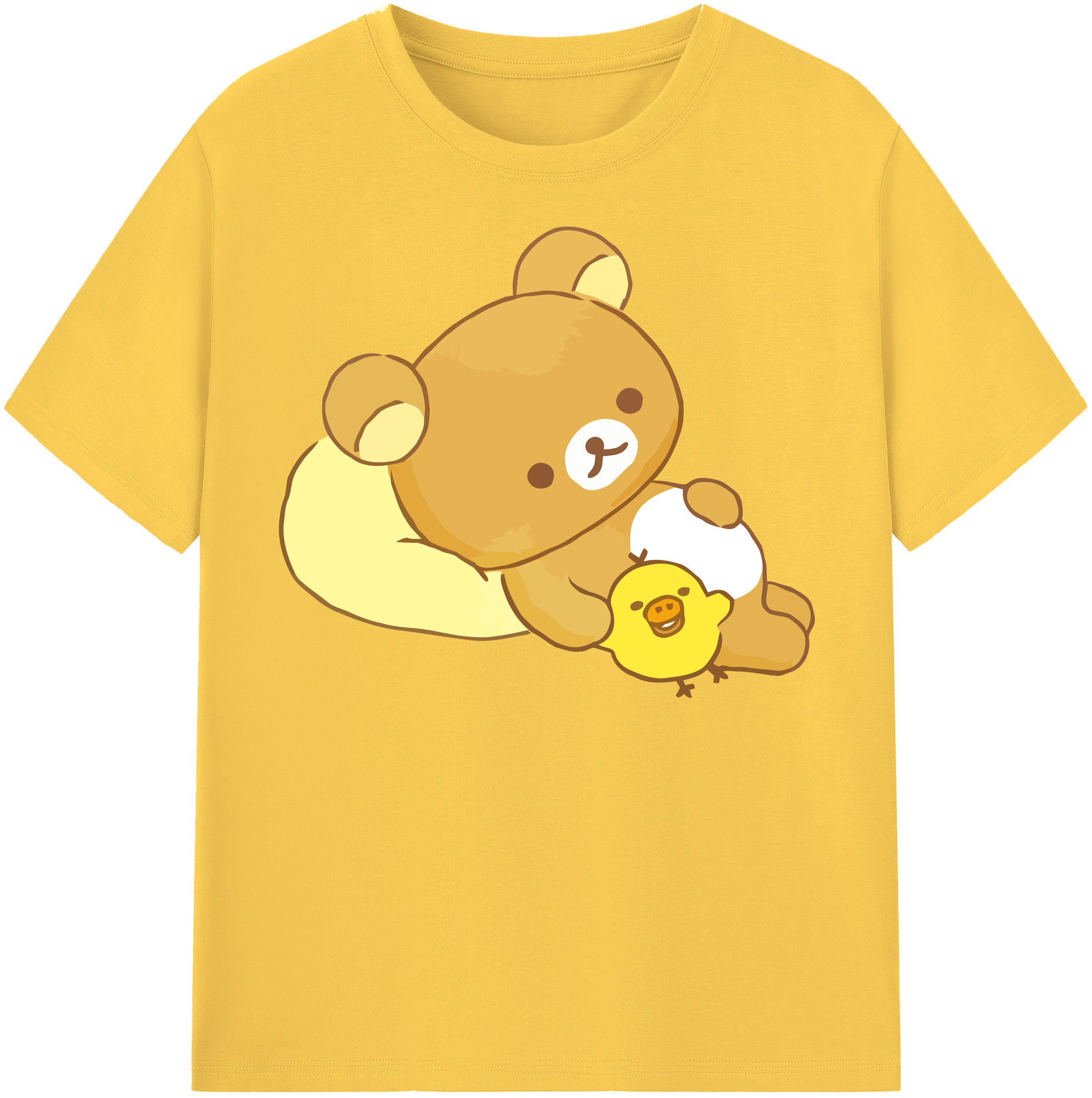 （画像用） リラックマ リラックマ キイロイトリ Rilakkuma Korilakkuma Kiiroitori 綿100％半袖Tシャツ（フロントプリント）