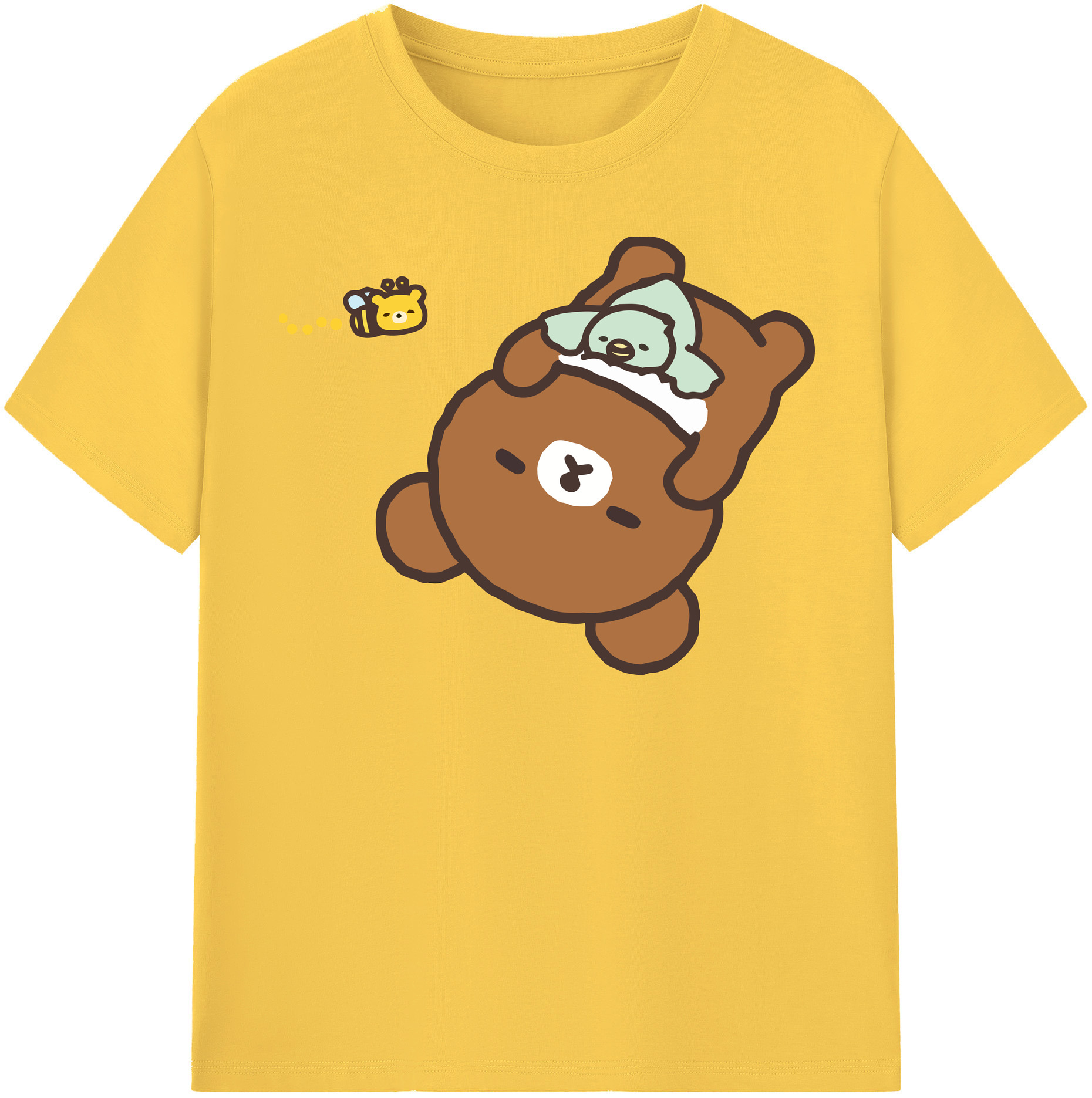 （画像用） リラックマ リラックマ キイロイトリ Rilakkuma Korilakkuma Kiiroitori 綿100％半袖Tシャツ（フロントプリント）