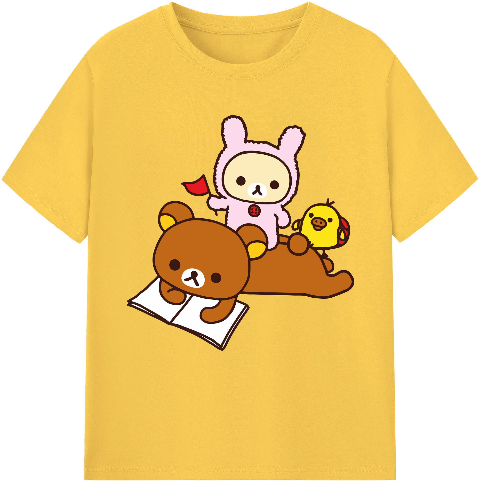 （画像用） リラックマ リラックマ キイロイトリ Rilakkuma Korilakkuma Kiiroitori 綿100％半袖Tシャツ（フロントプリント）