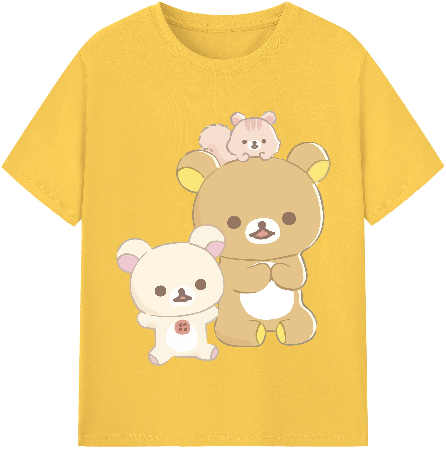 （画像用） リラックマ リラックマ キイロイトリ Rilakkuma Korilakkuma Kiiroitori 綿100％半袖Tシャツ（フロントプリント）