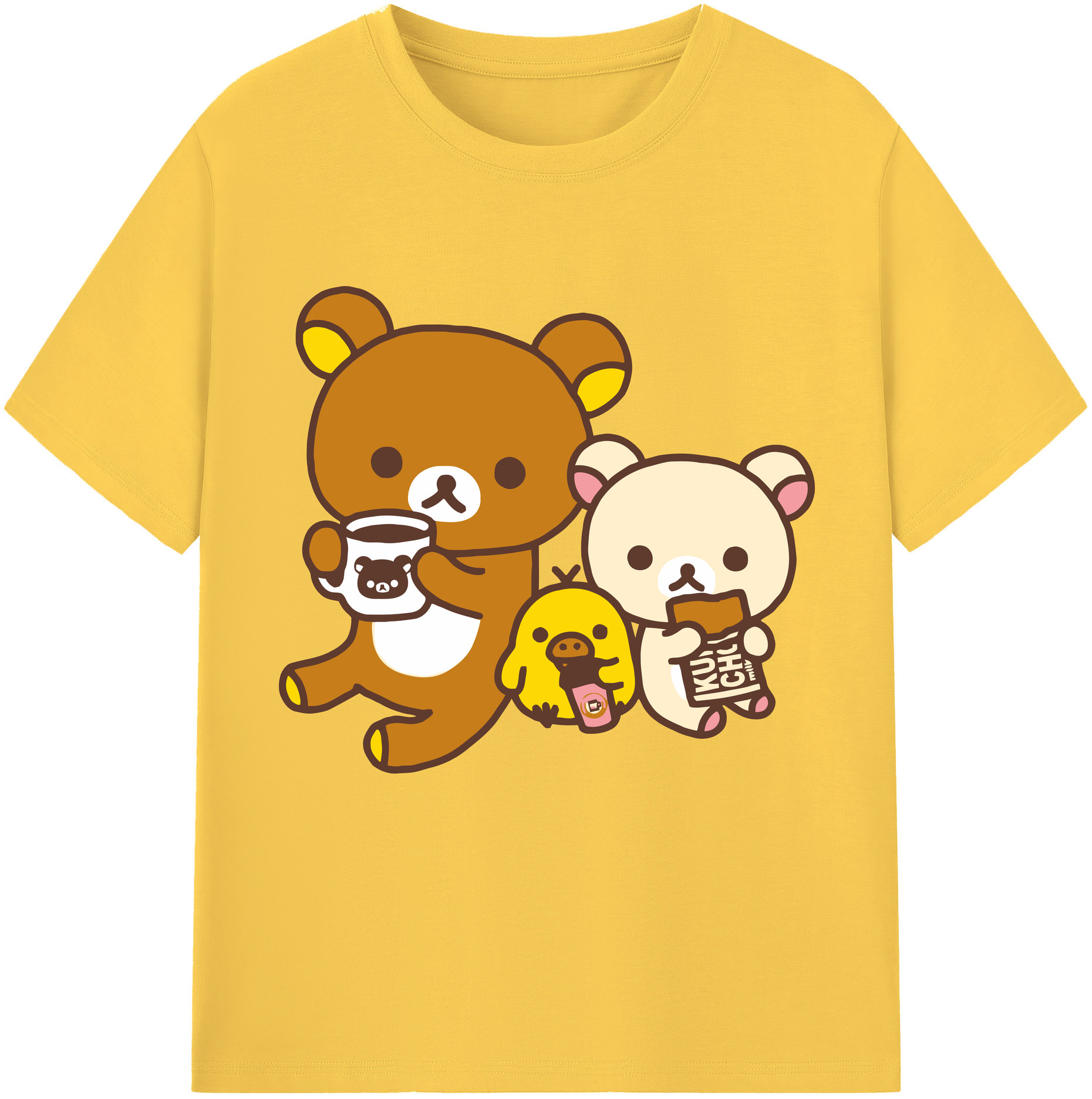 （画像用） リラックマ リラックマ キイロイトリ Rilakkuma Korilakkuma Kiiroitori 綿100％半袖Tシャツ（フロントプリント）