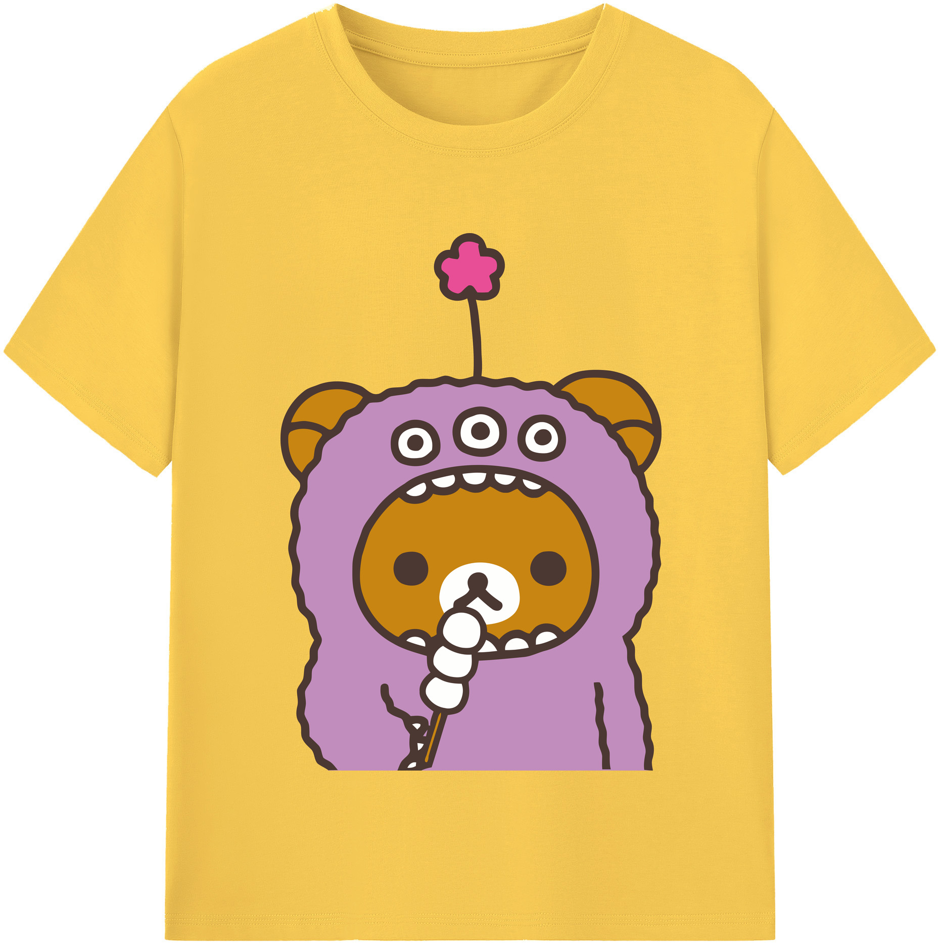（画像用） リラックマ リラックマ キイロイトリ Rilakkuma Korilakkuma Kiiroitori 綿100％半袖Tシャツ（フロントプリント）