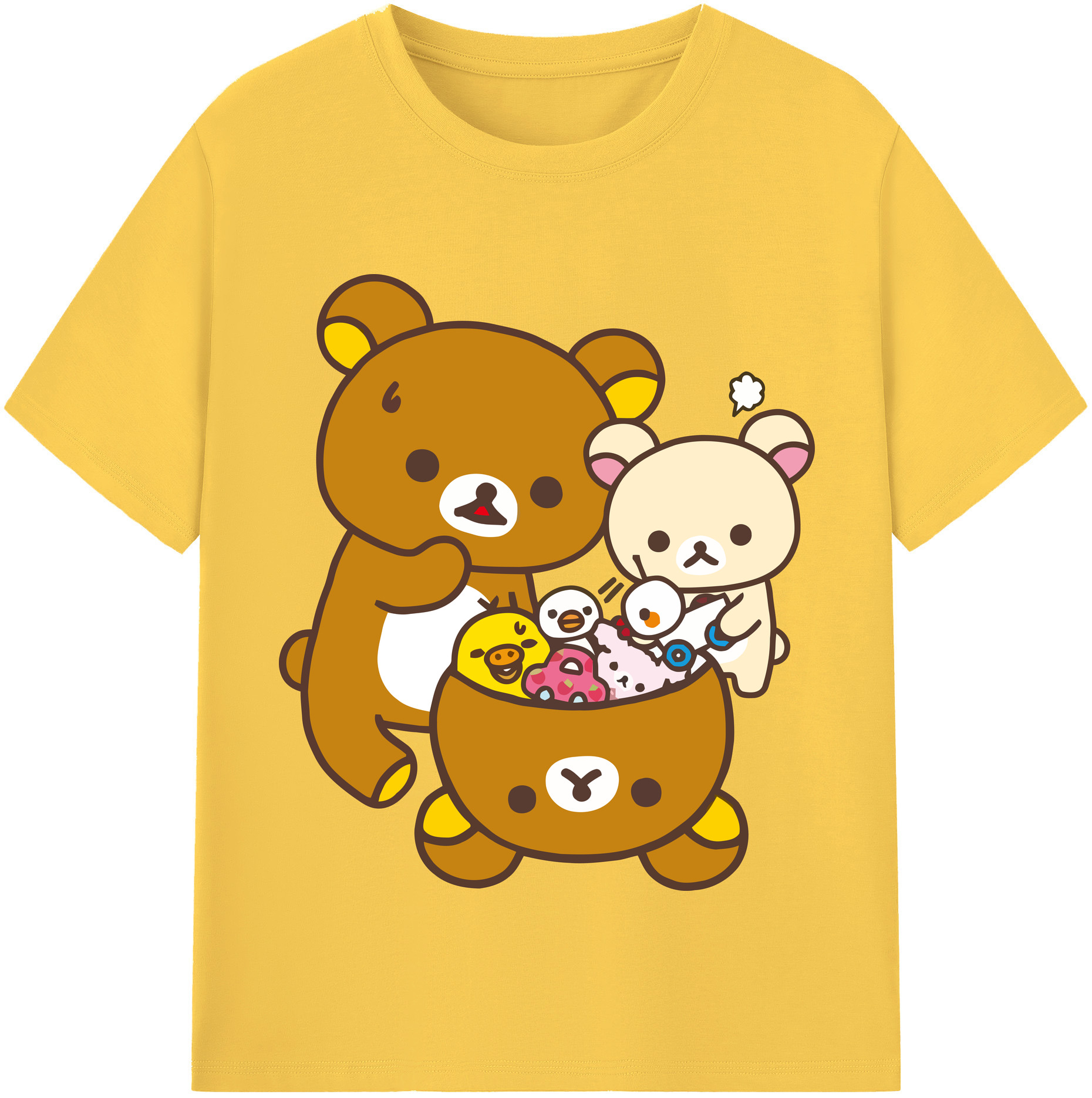 （画像用） リラックマ リラックマ キイロイトリ Rilakkuma Korilakkuma Kiiroitori 綿100％半袖Tシャツ（フロントプリント）