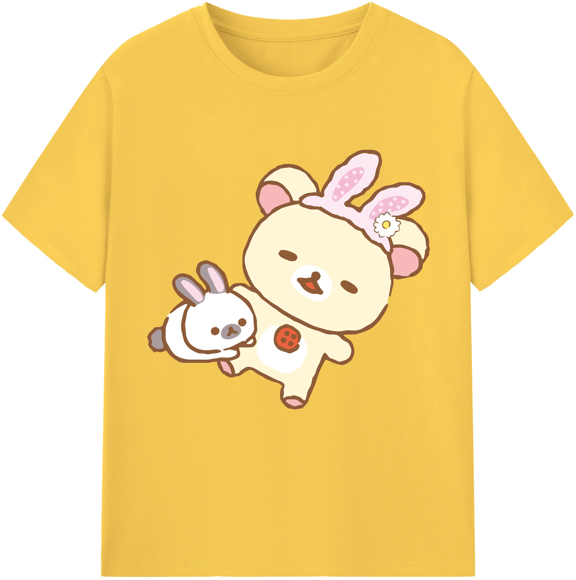 （画像用） リラックマ リラックマ キイロイトリ Rilakkuma Korilakkuma Kiiroitori 綿100％半袖Tシャツ（フロントプリント）