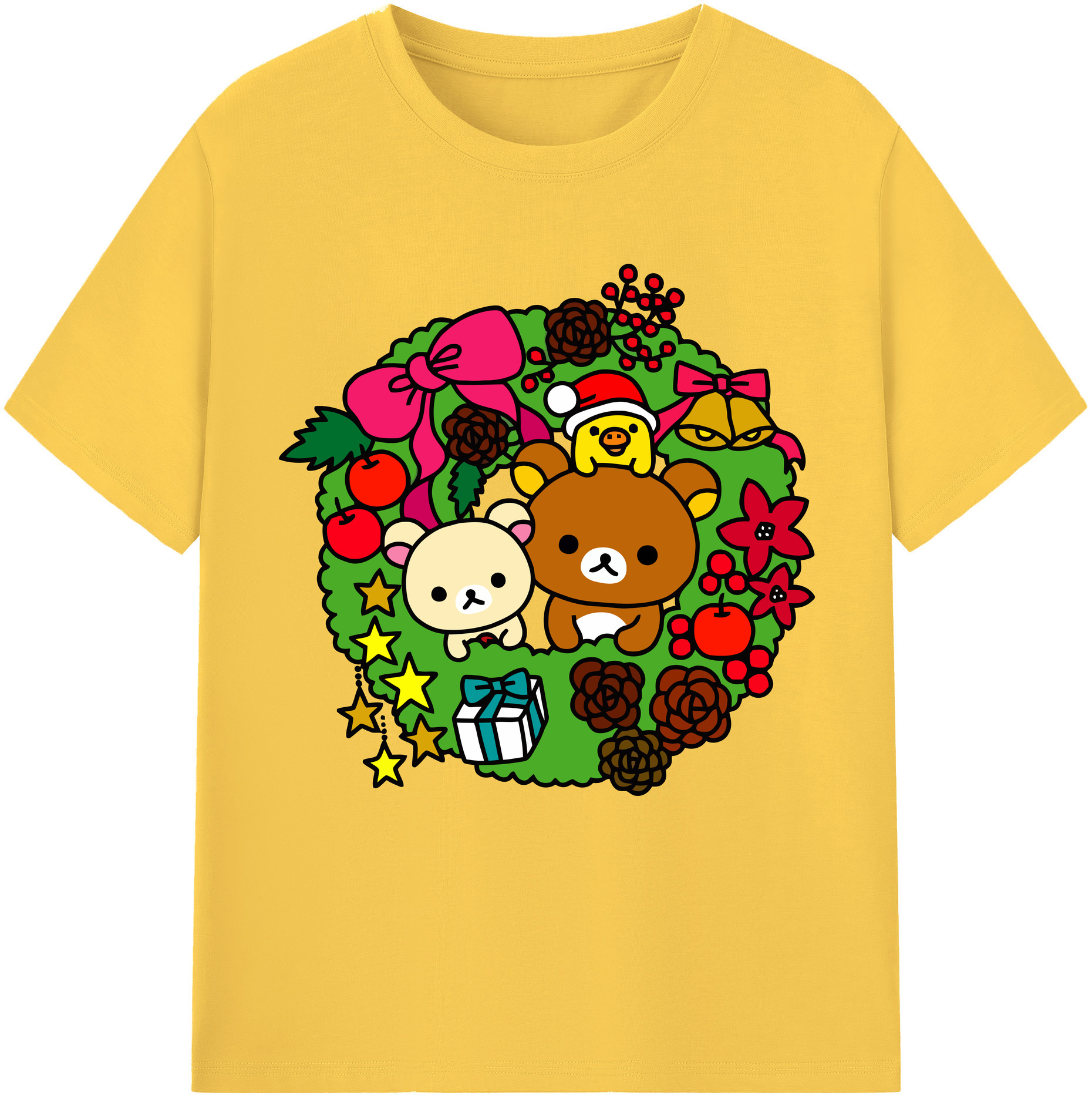 （画像用） リラックマ リラックマ キイロイトリ Rilakkuma Korilakkuma Kiiroitori 綿100％半袖Tシャツ（フロントプリント）