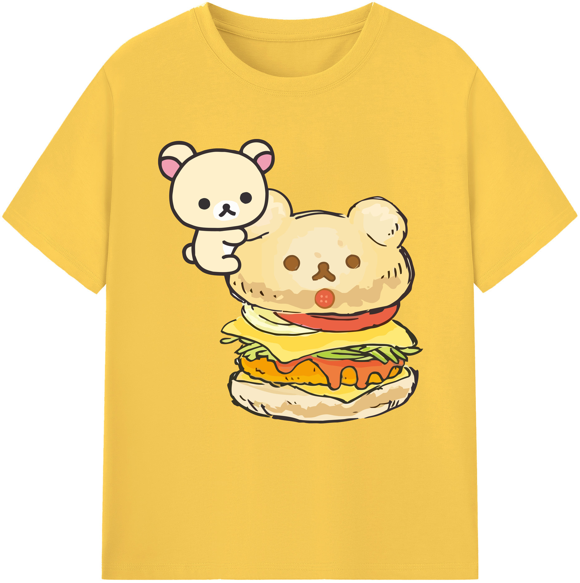 （画像用） リラックマ リラックマ キイロイトリ Rilakkuma Korilakkuma Kiiroitori 綿100％半袖Tシャツ（フロントプリント）