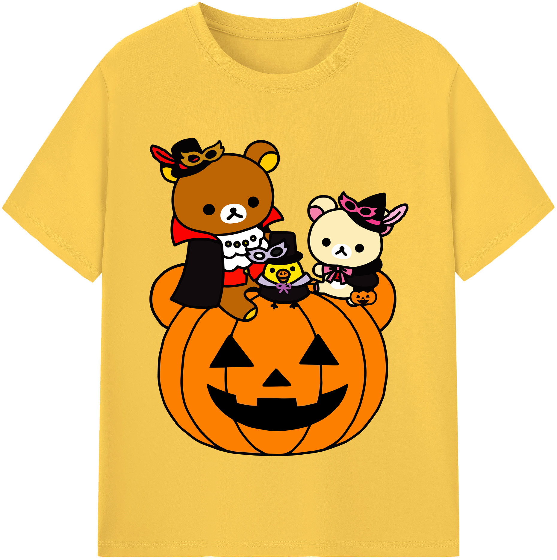（画像用） リラックマ リラックマ キイロイトリ Rilakkuma Korilakkuma Kiiroitori 綿100％半袖Tシャツ（フロントプリント）