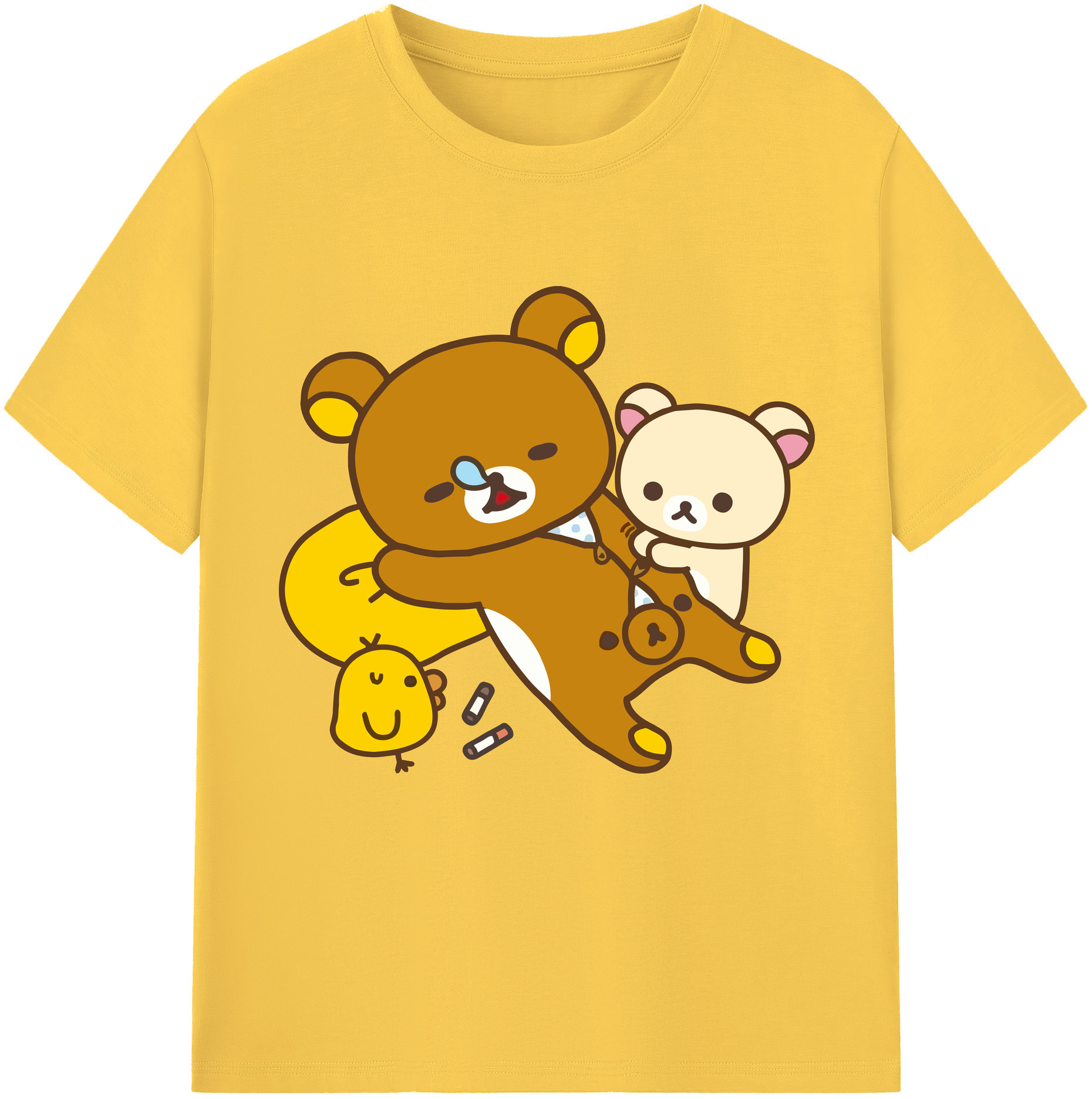 （画像用） リラックマ リラックマ キイロイトリ Rilakkuma Korilakkuma Kiiroitori 綿100％半袖Tシャツ（フロントプリント）