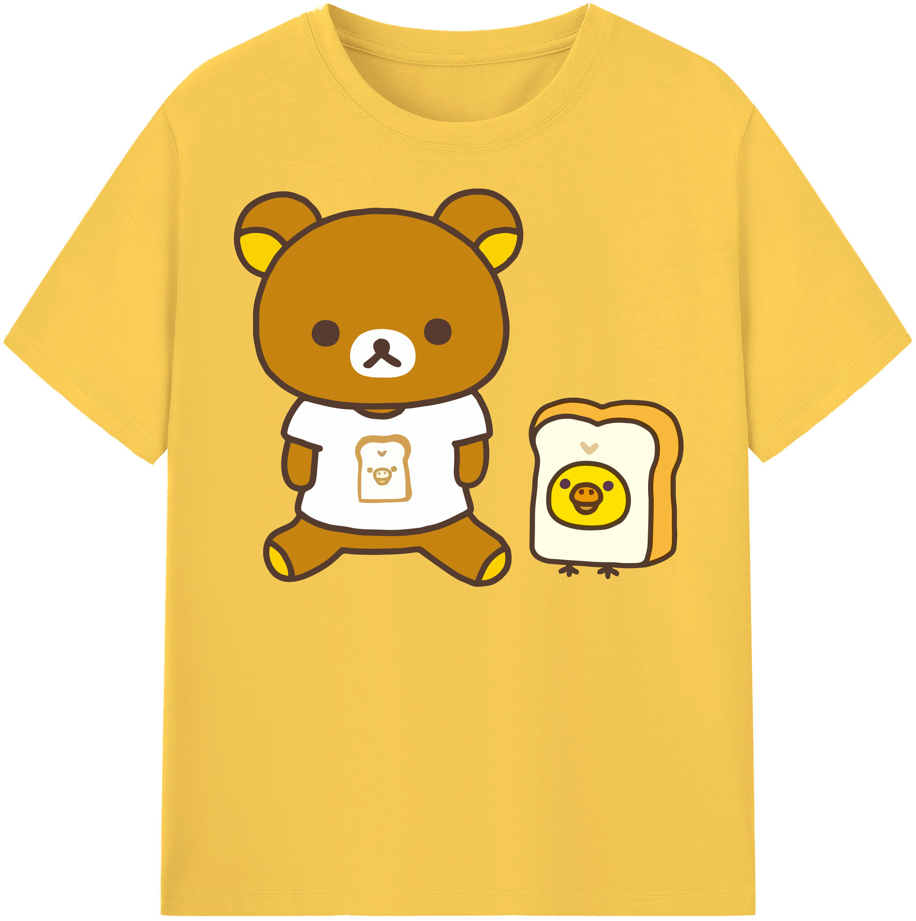 （画像用） リラックマ リラックマ キイロイトリ Rilakkuma Korilakkuma Kiiroitori 綿100％半袖Tシャツ（フロントプリント）