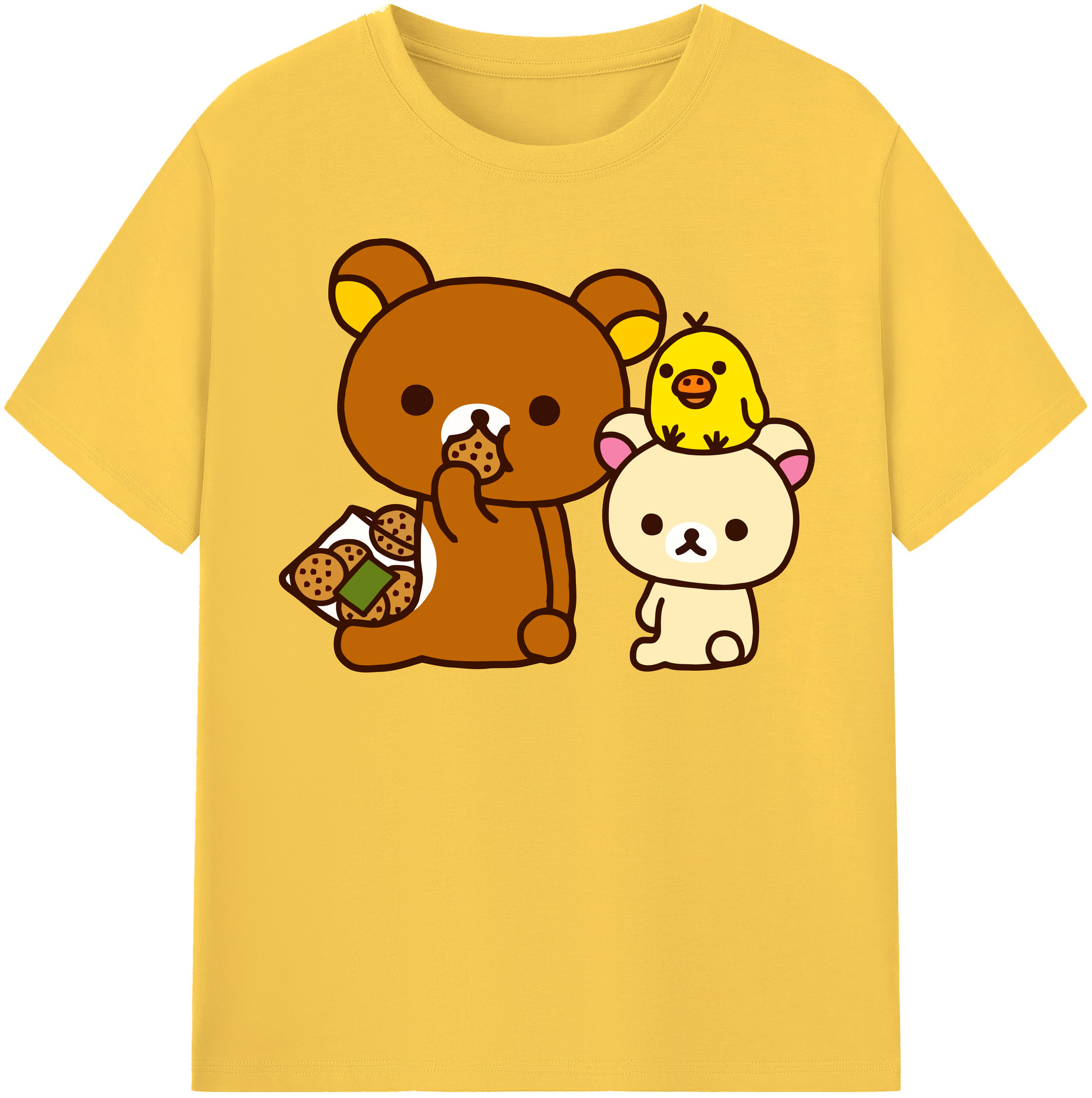 （画像用） リラックマ リラックマ キイロイトリ Rilakkuma Korilakkuma Kiiroitori 綿100％半袖Tシャツ（フロントプリント）